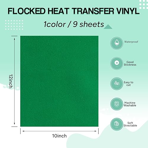 Miniatura 10 de Vinilo HTV flocado, 16 hojas de 12 x 10 pulgadas, vinilo de transferencia de calor de colores surtidos para camisetas