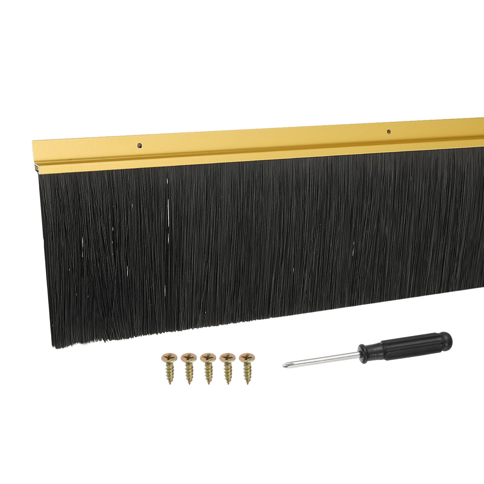 YELARXI Door Sweep Aluminum Alloy Brush Sweeps, 5.9 Inch Black PP Brush 39"L x 6.9"W Fit for Gaps of Door Bottom - H-Shape Holder (Gold) โ image 1