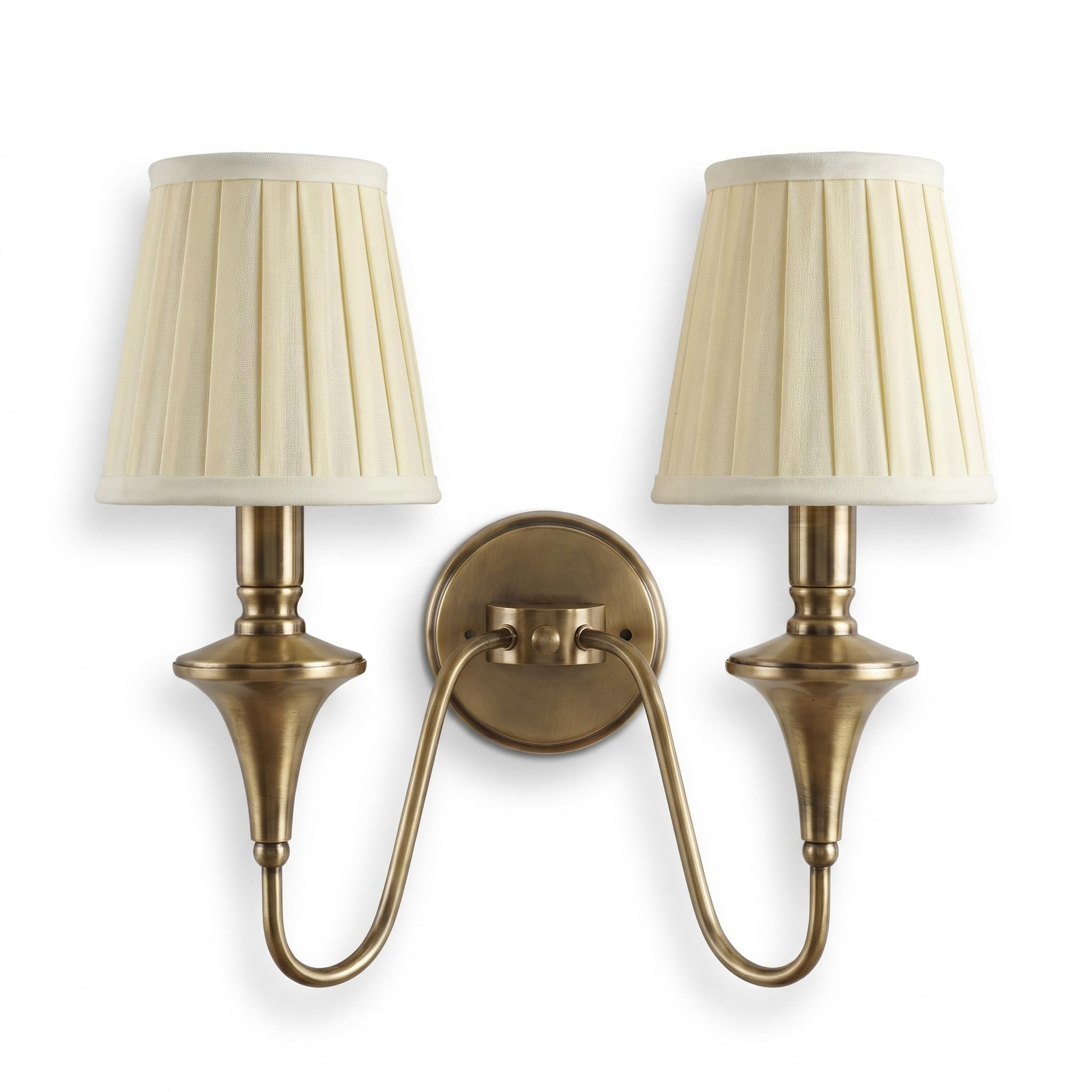 King's Light House Double Arm Wall Sconce Antique Brass Finish with Pleated Fabric Shade Premium Metal Decorative Vintage Wall Lamp for Living Room Bedroom Hotel Warm Ambient Lighting 41.9 cm Wide-image-20