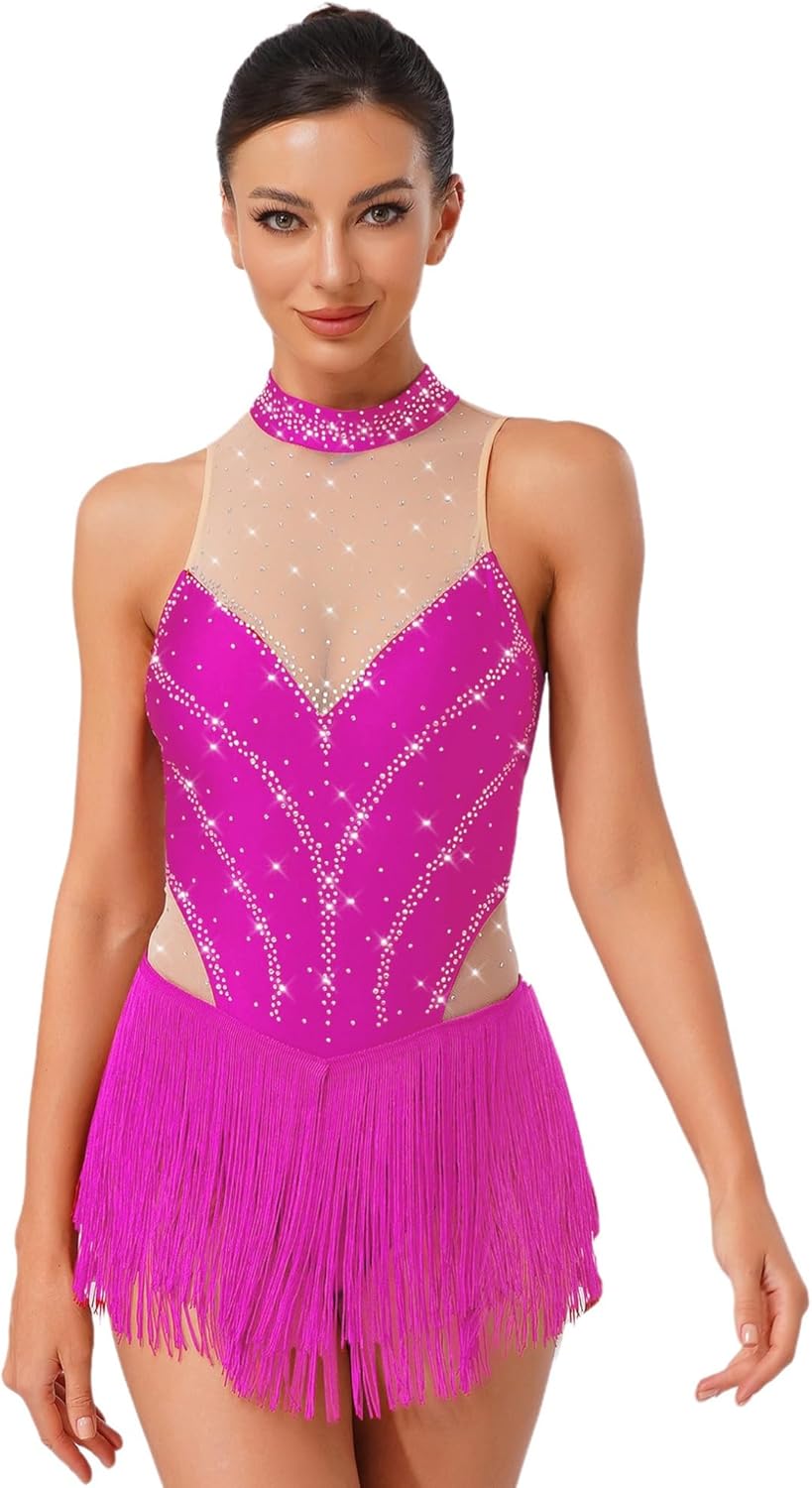 Justaucorps Strass Femme Pour Gymnastique Et Patinage - Combinaison Scintillante Sans Manches - Tenue De Spectacle Et Entraînement