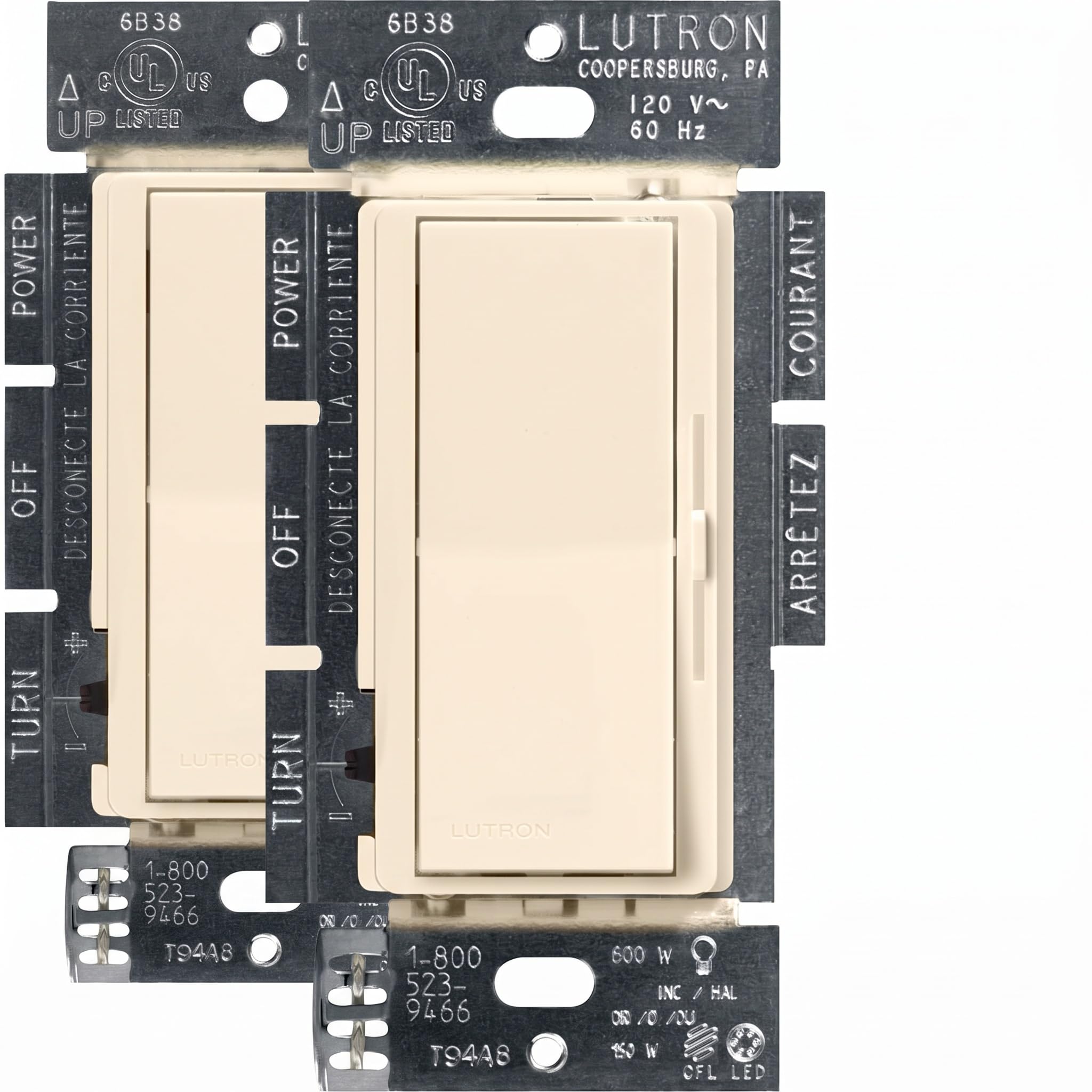 Lutron Diva LED+ Dimmer Switch for Dimmable LED, Halogen and Incandescent Bulbs, 150W/Single-Pole or 3-Way, DVCL-153P-AL, Almond (Pack of 2)