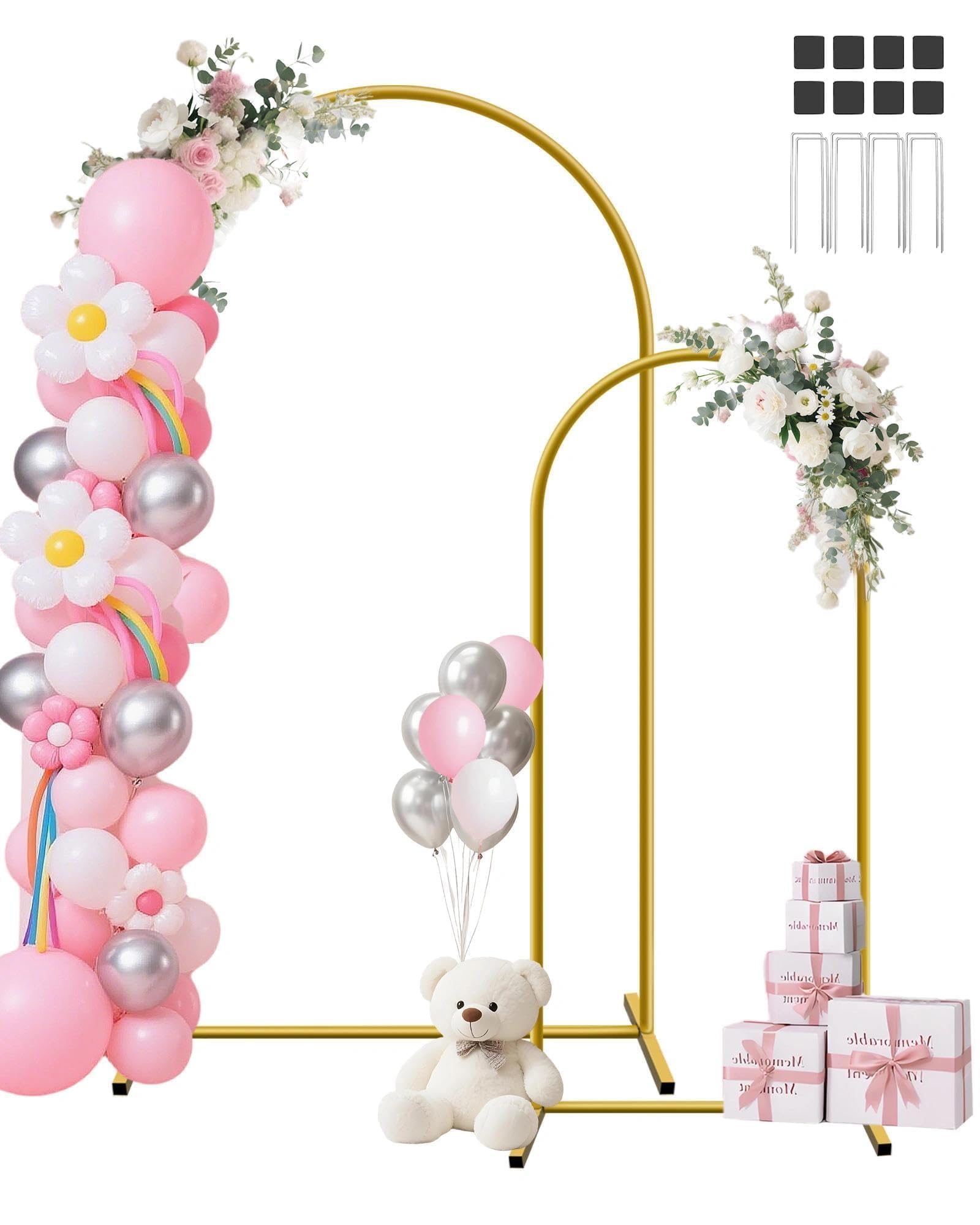 Photo 1 of HEMMOTOP Metal Arch Backdrop Stand Set, Gold, 7.2ft and 6ft, 2-Pack