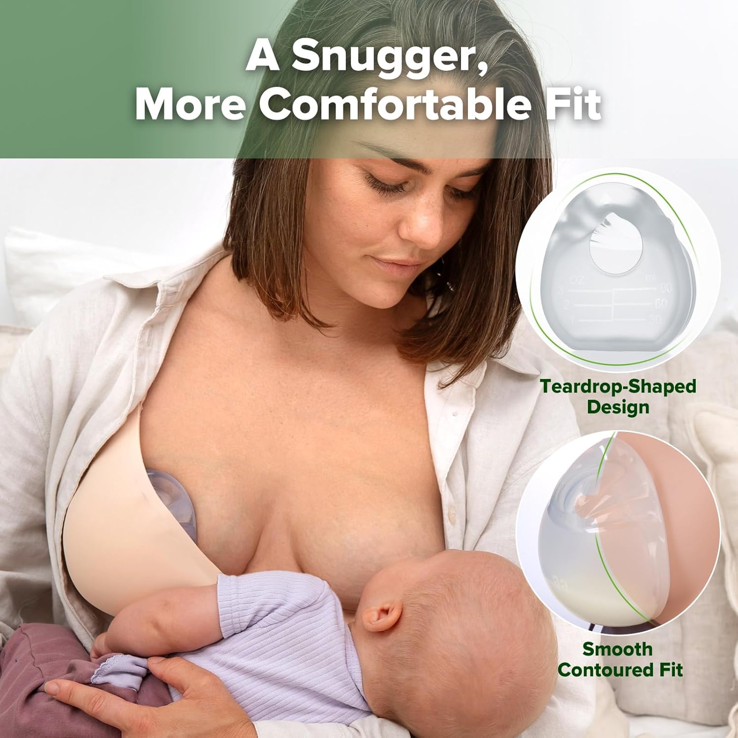 haakaa Halo Silicone Breast Milk Collector - Wearable Manual Breast Pump for Breastfeeding, Hands Free Reusable Breast Milk Shells with Cleaning Brush - 3oz/90ml, 2 Count