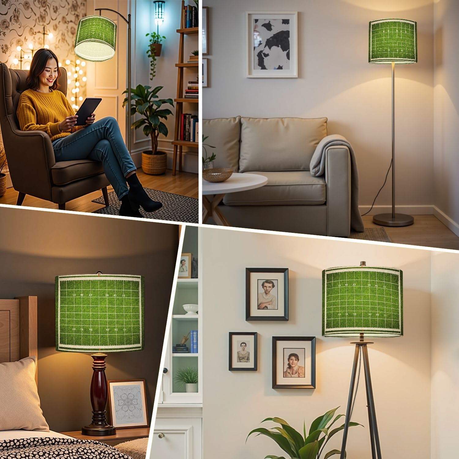 American football field grass texture Drum Lamp, Lamp Shades - 11" x 11" x 8.9" Vintage Replacement Fabric Lampshades for Table Lamps, Floor Lamps Easy Assembly