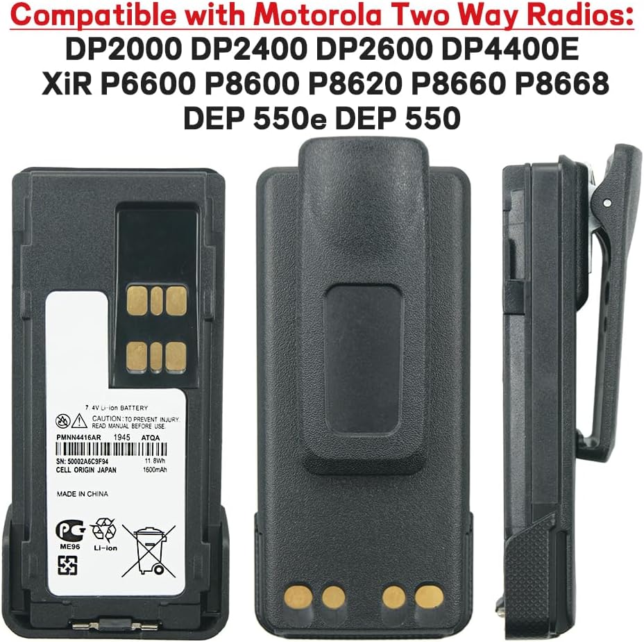 10x PMNN4416AR Li-ion Replacement Battery with Belt Clip for DP2000 DP2400 DP2600 DP4400E XiR P6600 P8600 P8620 P8660 P8668 Radios Fits Part no PMNN4415AR PMNN4418AR