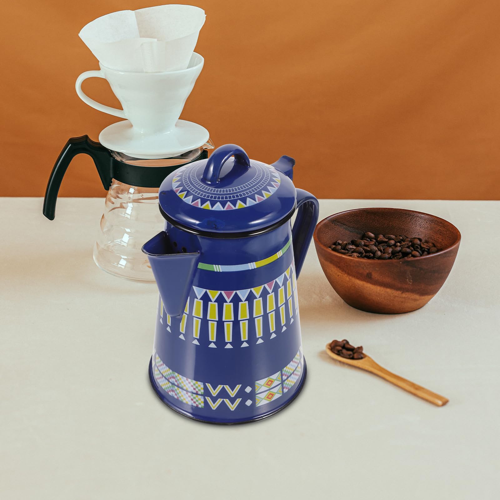 Bollitore Smaltato da 1,2l per Tè e Caffè Manico Ergonomico, Design Rustico Blu per Preparare Bevande Calde al Mattino