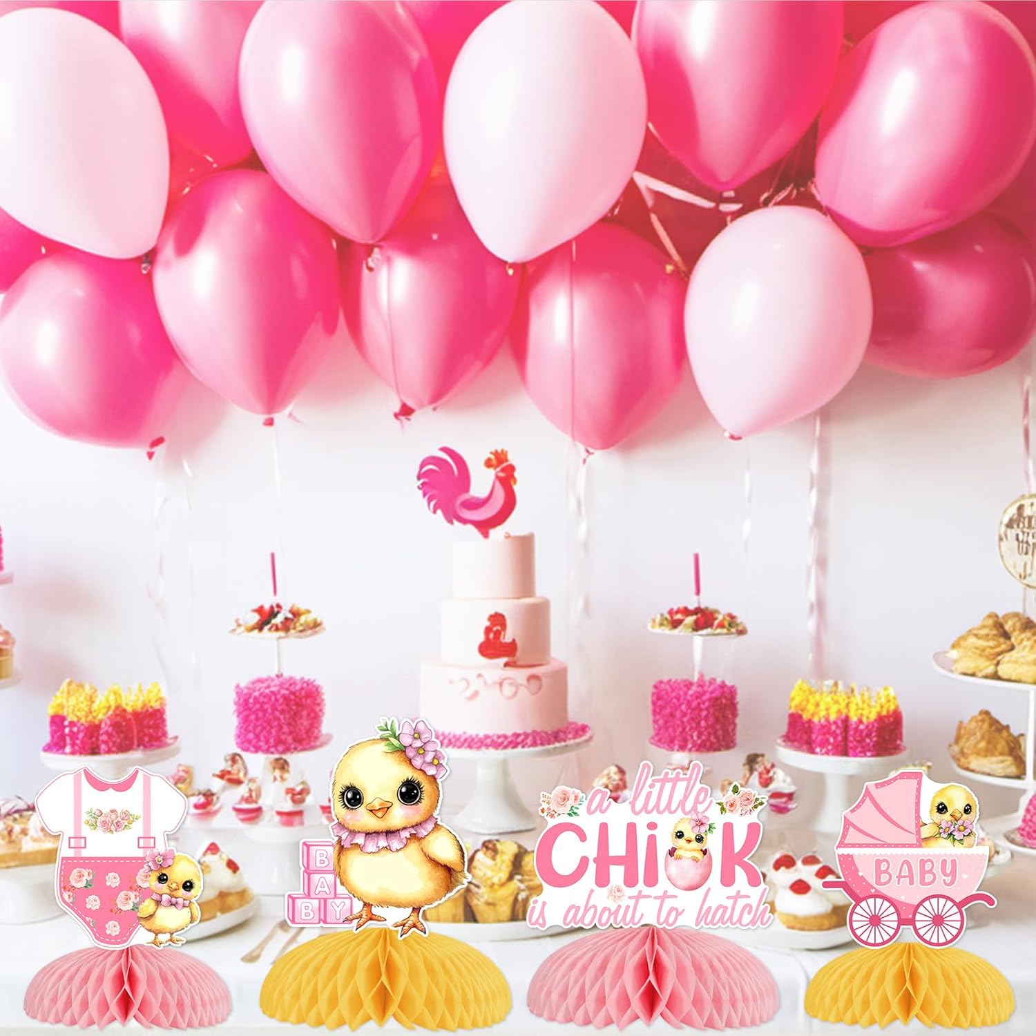 Cheereveal 8Pcs Chicken Themed Baby Shower Honeycomb Centerpiece, A Little Chick Is About To Hatch Table Decorations, Barnyard Farm Animal Theme Baby Shower Birthday Party Supplies for Girls