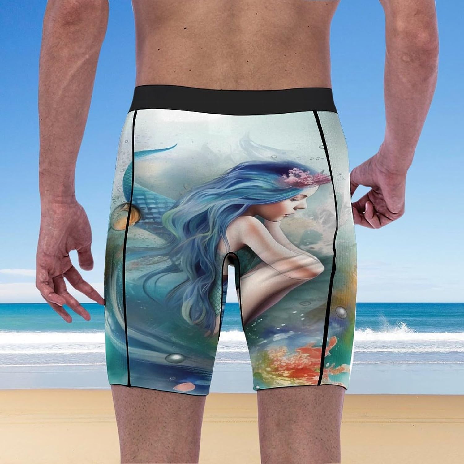 Mermaid Compression Shorts Men Spandex Sport Shorts Workout Performance Baselayer Underwear