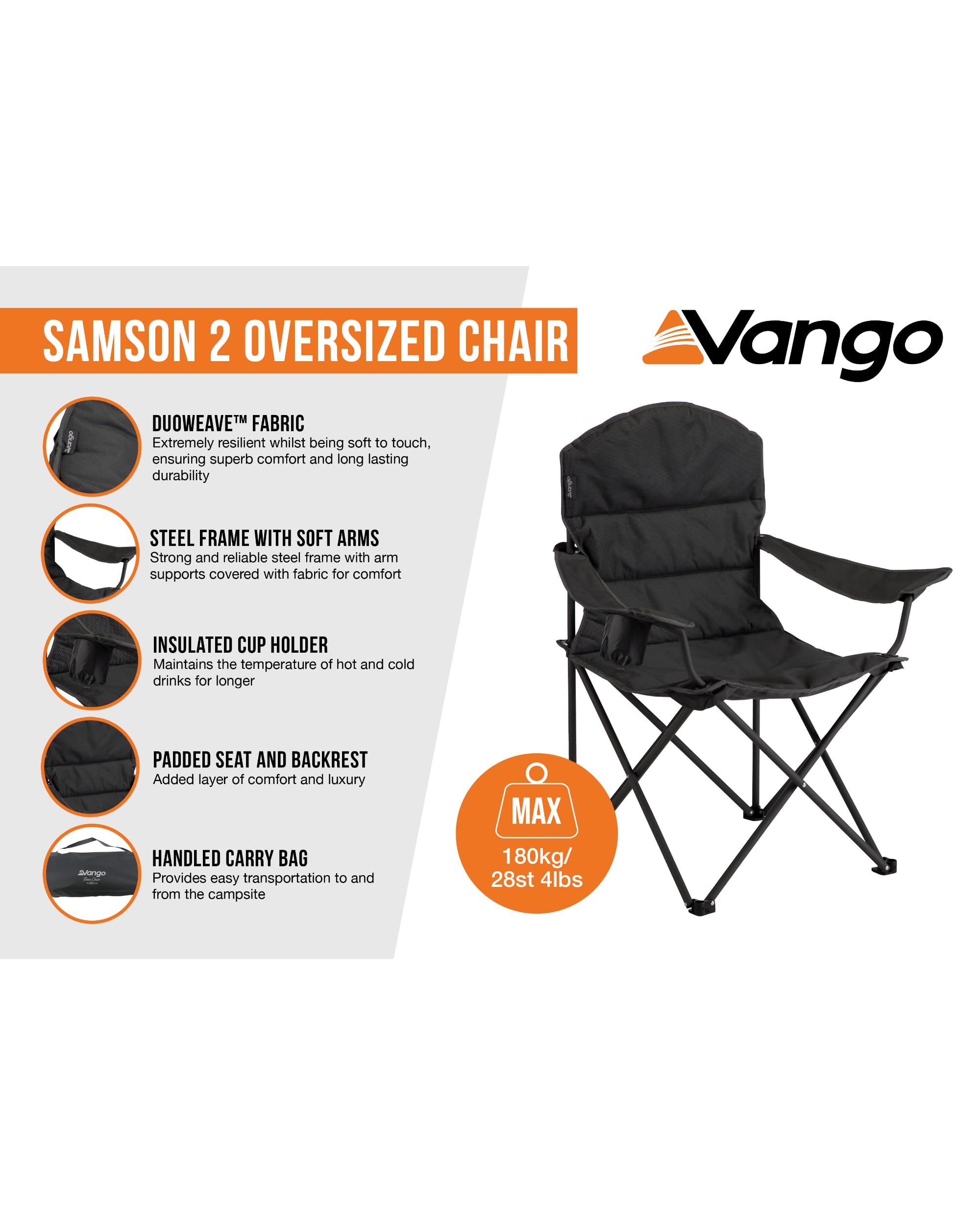 Vango Samson 2 Oversized Camping Chair | Foldable, Compact