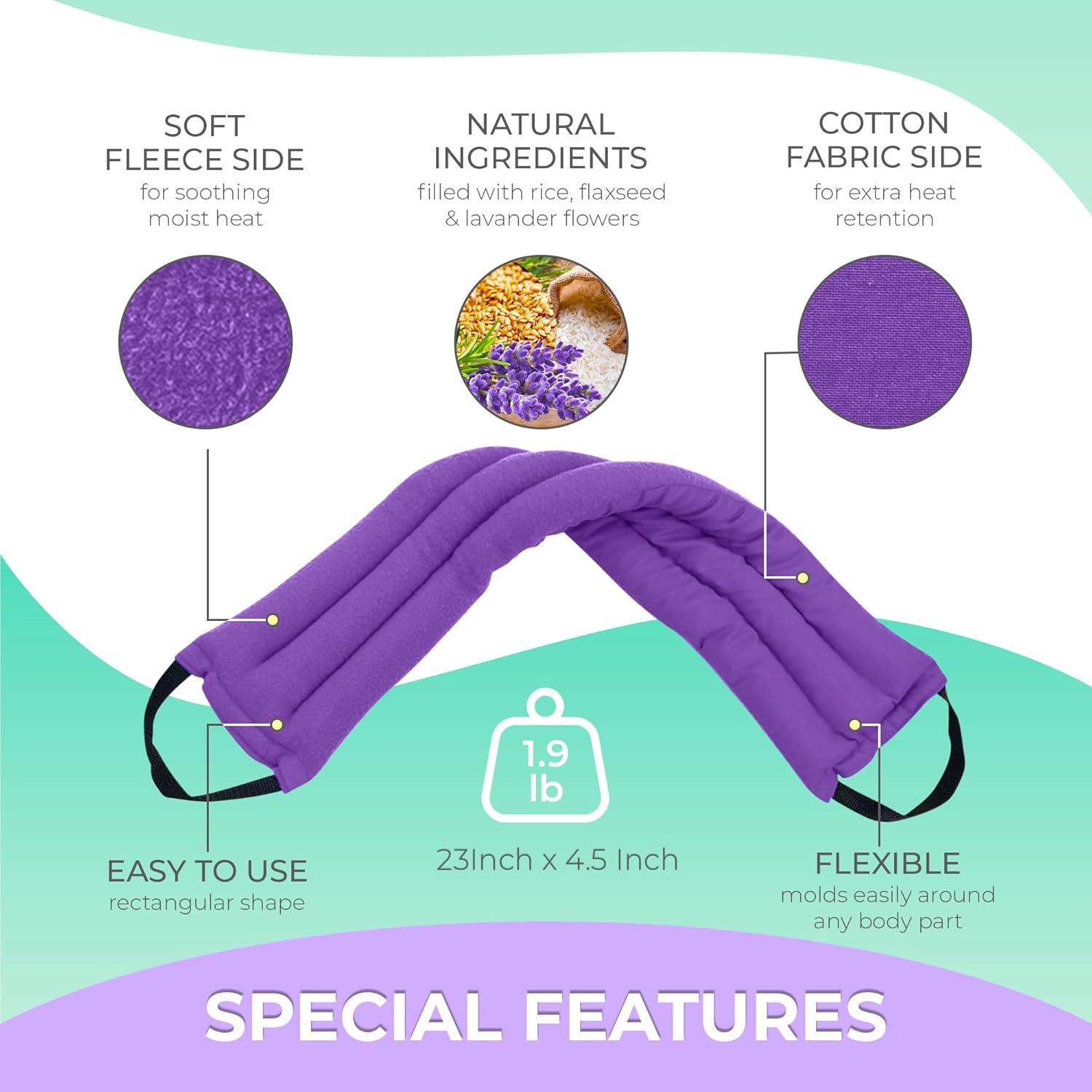 Microwavable Heating Pad for Lower Back, Neck, and Shoulder Pain Relief - Moist Microwave Heating Pad for Muscles and Joints - Microwave Hot Pack Heat Pad for Cramps -1 Heat Pack Purple-Lavender Scent