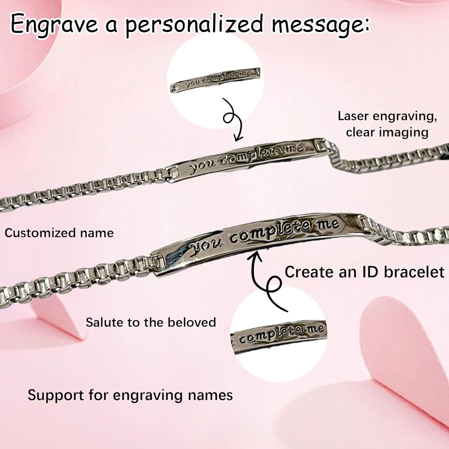 S925 Silver Plated Couple Bracelets – Engraved Custom Name Jewelry, Personalized Gift for Her, Hypoallergenic Gift for Anniversary, Valentine's Day