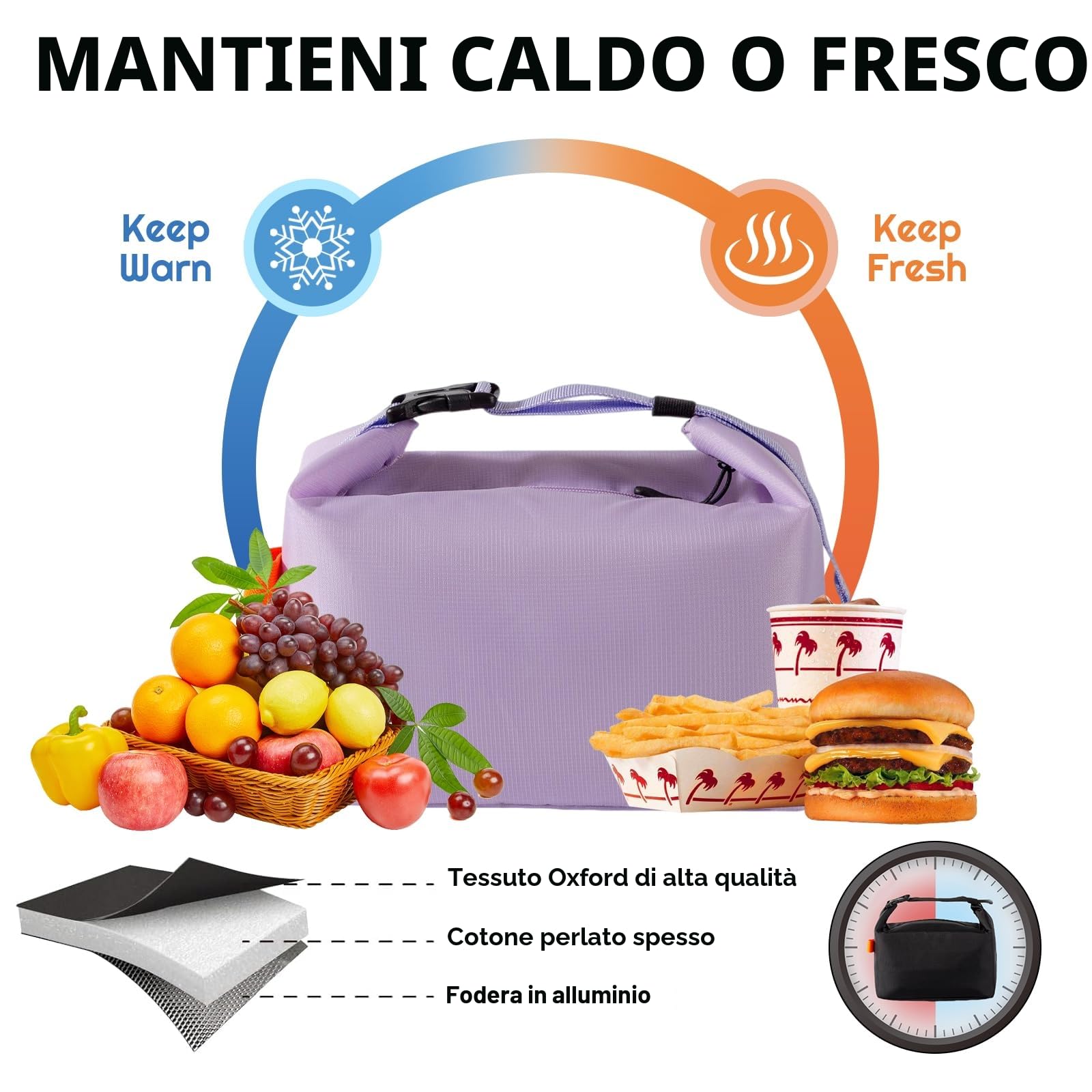 SUOXU Borsa termica termica per il pranzo, a prova di perdite, per adulti e bambini, grande capacità, resistente all'acqua, per lavoro, scuola, picnic e viaggi (viola)