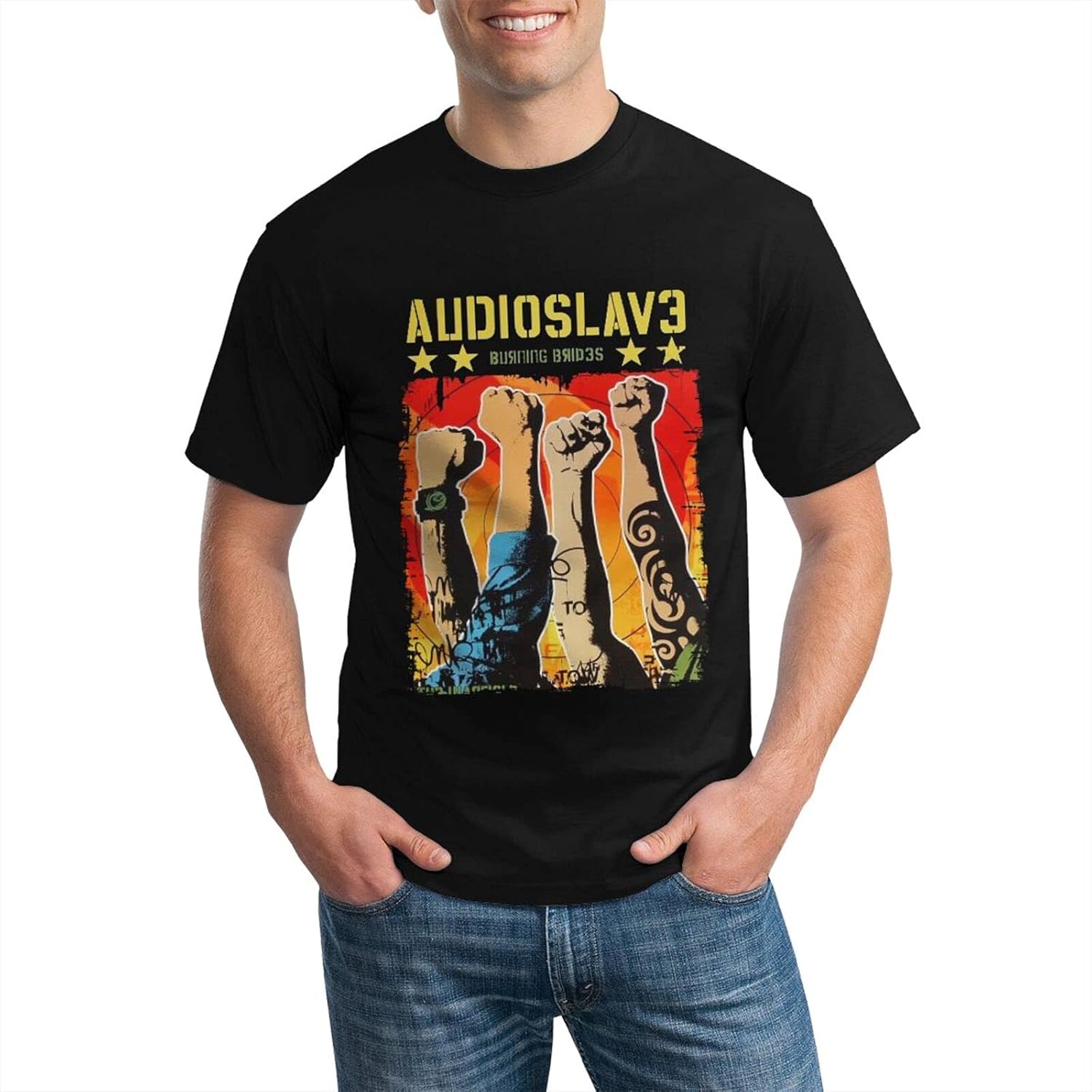 Audioslave Band T Shirt Man Short Sleeve Shirt Currents Pattern Cotton Crew Neck Sport Tshirts 