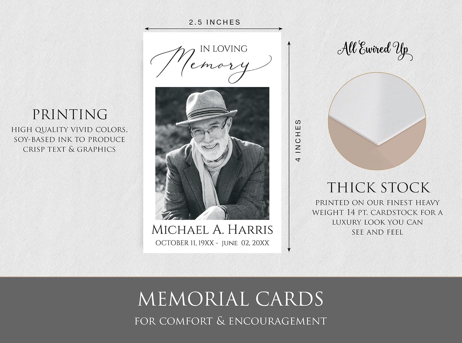 Funeral Memorial Prayer Cards, Double-Sided, Photo Personalized with Prayer, Poem, Memory Card, Celebration of Life Bereavement Poems, Comfort, Remembrance, Sympathy, Funeral Favors Laminated