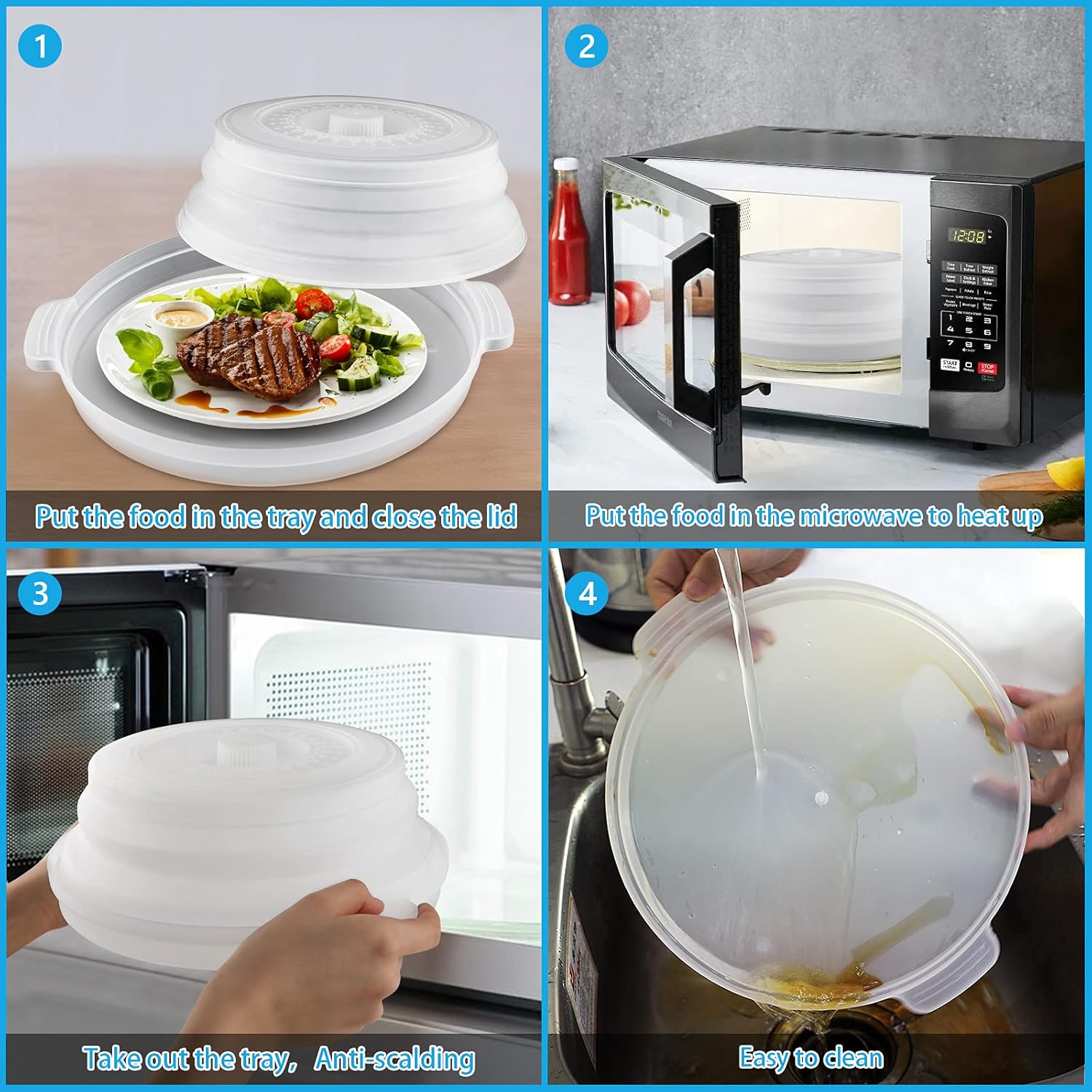 Microwave Ovens Flexzion Microwave Plate Cover with Adjustable Steam