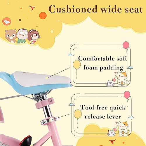 Miniatura 4 de RULLY Daisy Kids Bike for Girls Ages 2-9 Years, 12 14 16 18 Inch Princess Girls Bicycle with Doll Bike Seat, Training Wheels, Basket and Streamers,