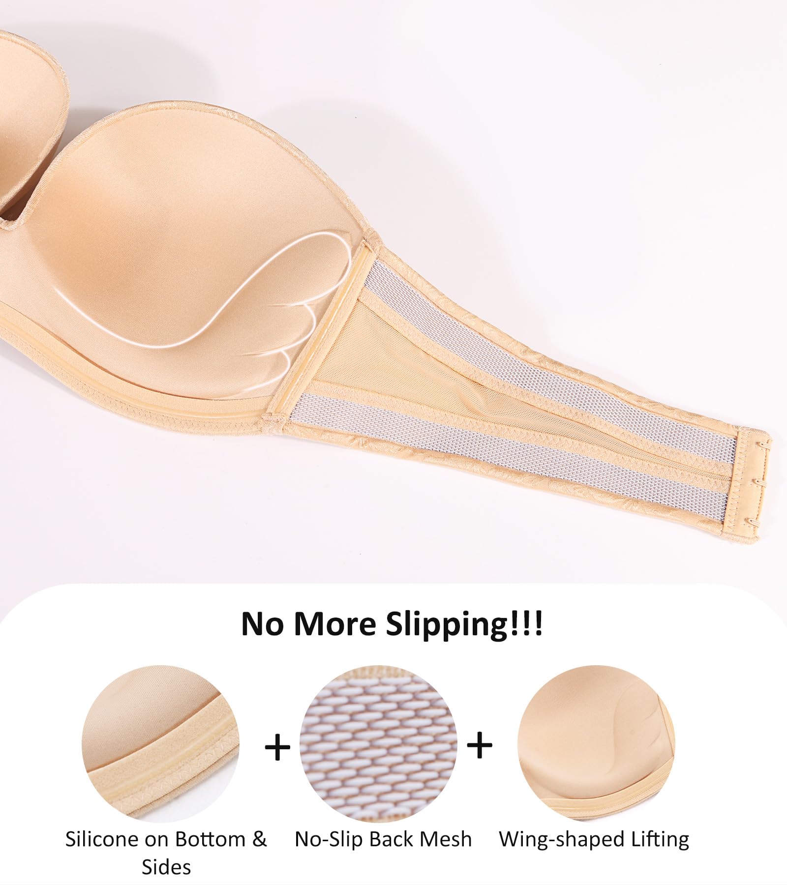Lemorosy Brasier sin Tirantes para Mujer, sin Varillas, con Relleno, Antideslizante, Invisible, sin Tirantes, Floral Beige, 90B