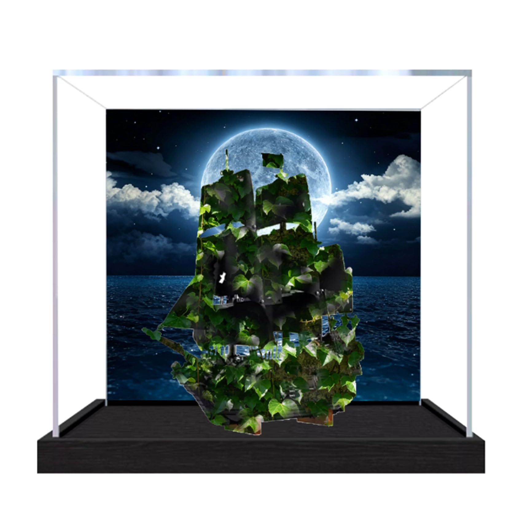 Acrylic Display Case for Le-go 10365 Caribbean Ship Model, Dustproof Display Box (display box only) (StyleA Background 3mm)