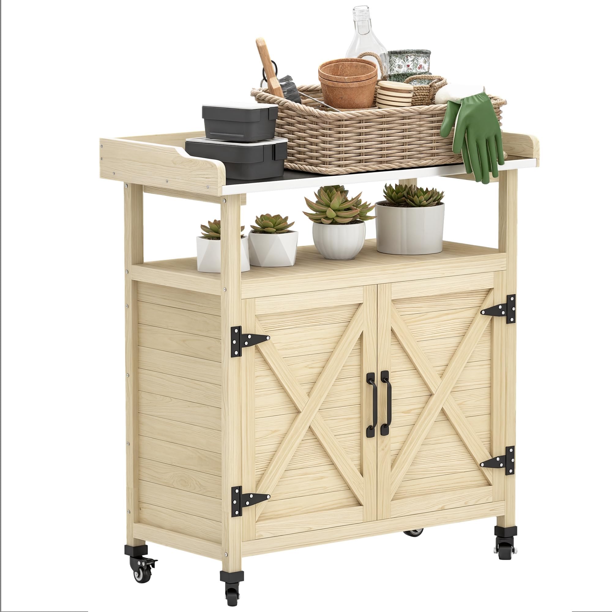Amazon.com: Outsunny Potting Bench, Outdoor Wooden Potting Table with ...