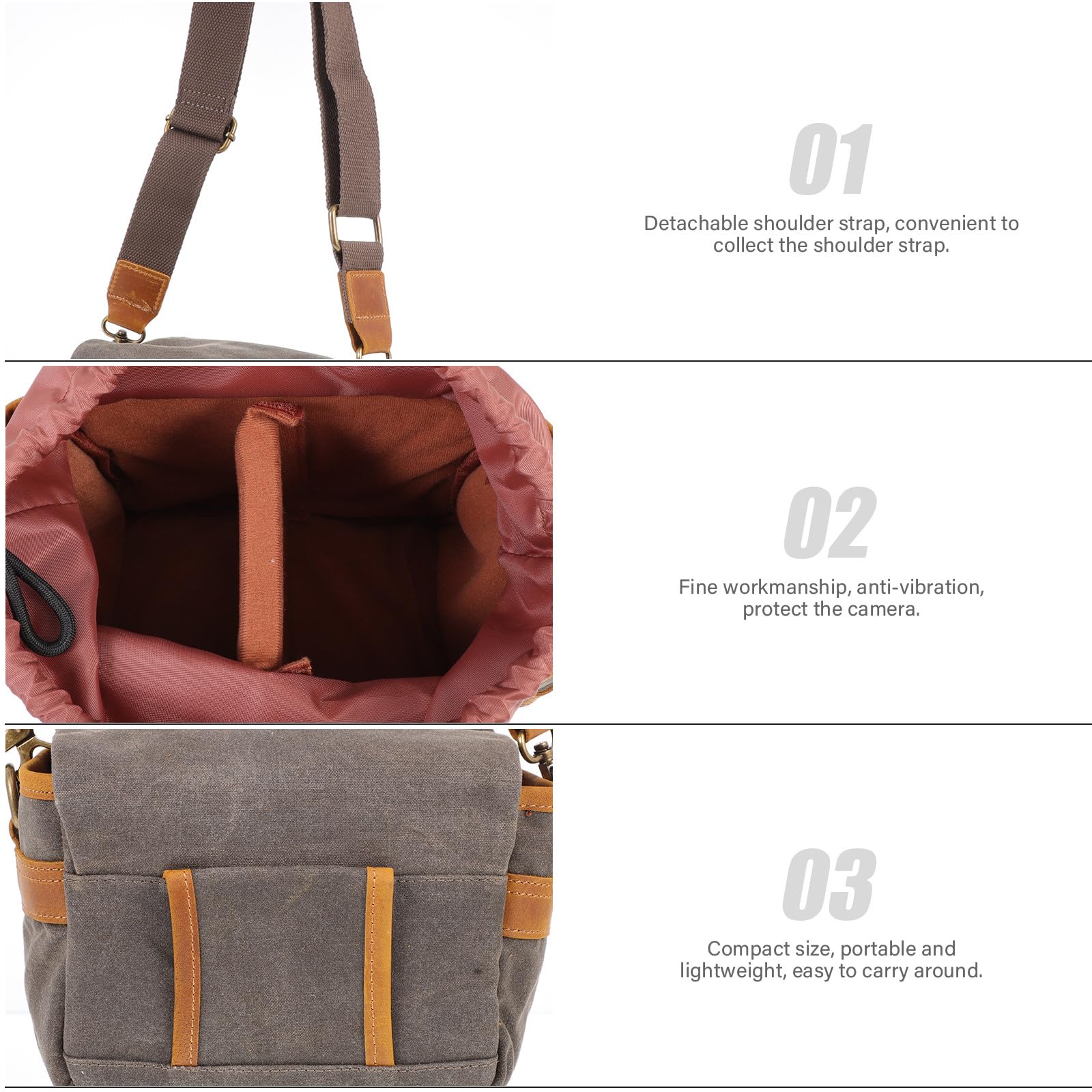 Borsa Tracolla per Macchina Fotografica in Tela Verde Leggera e Antiurto, Custodia Compatta per Foto All'aperto e Uso Quotidiano