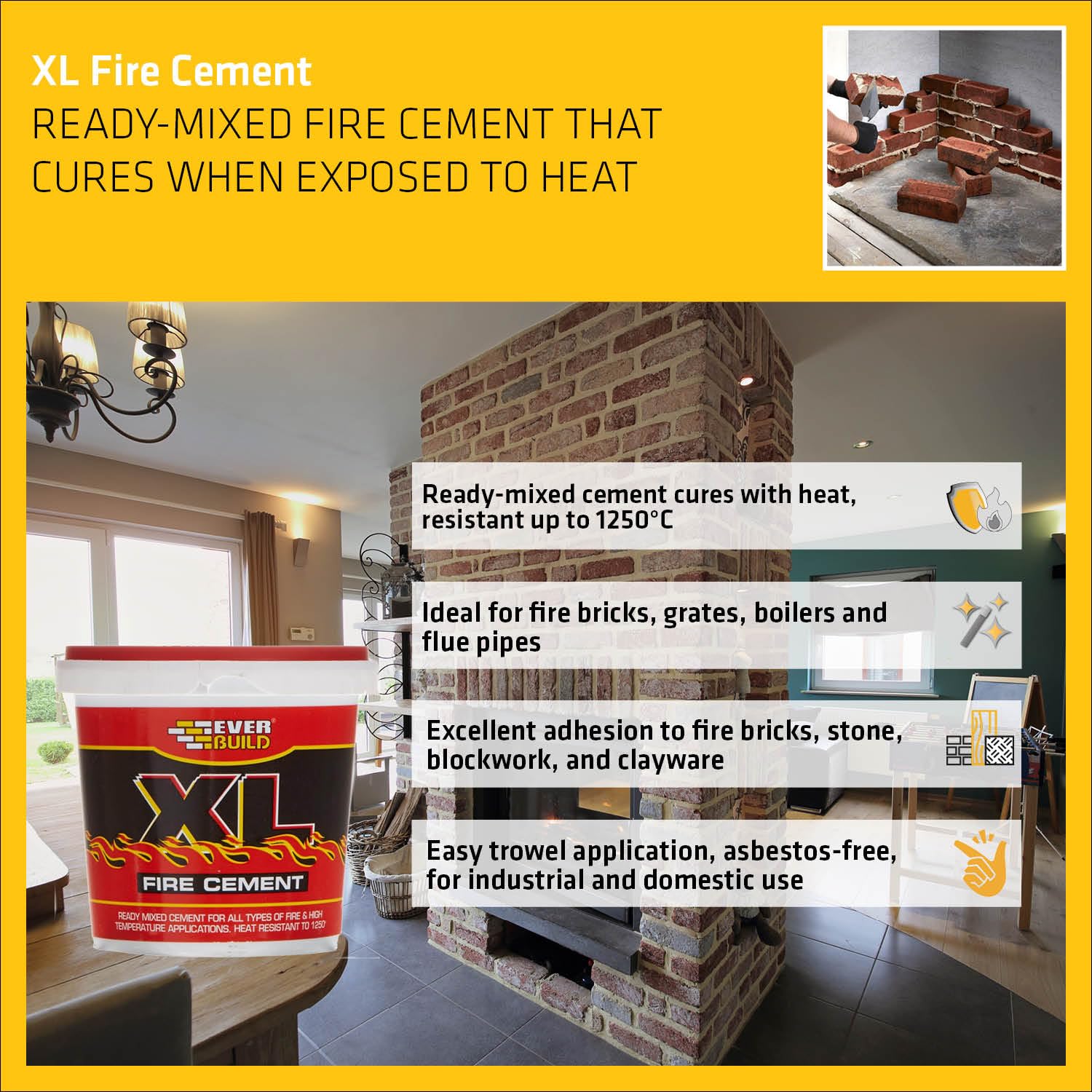 Everbuild XL Fire Cement - Ready Mixed - Resistant to Temperatures Up to 1250˚C - Buff - 1kg, 1 Kg - Image 3