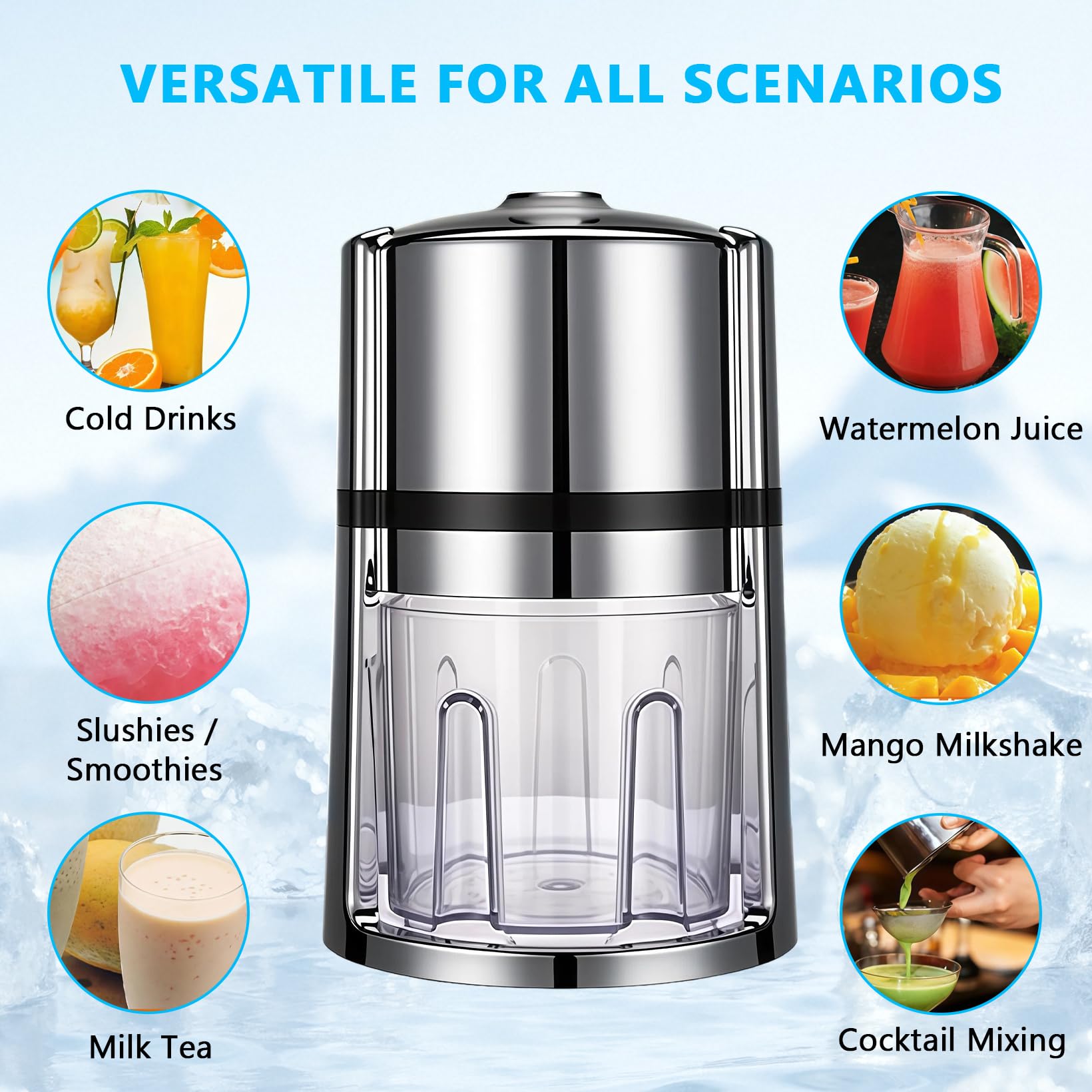 Tritaghiaccio portatile, tritaghiaccio portatile, macchina per il ghiaccio tritata, con lama in acciaio inox per cocktail, granite di margarita, plastica e acciaio inossidabile