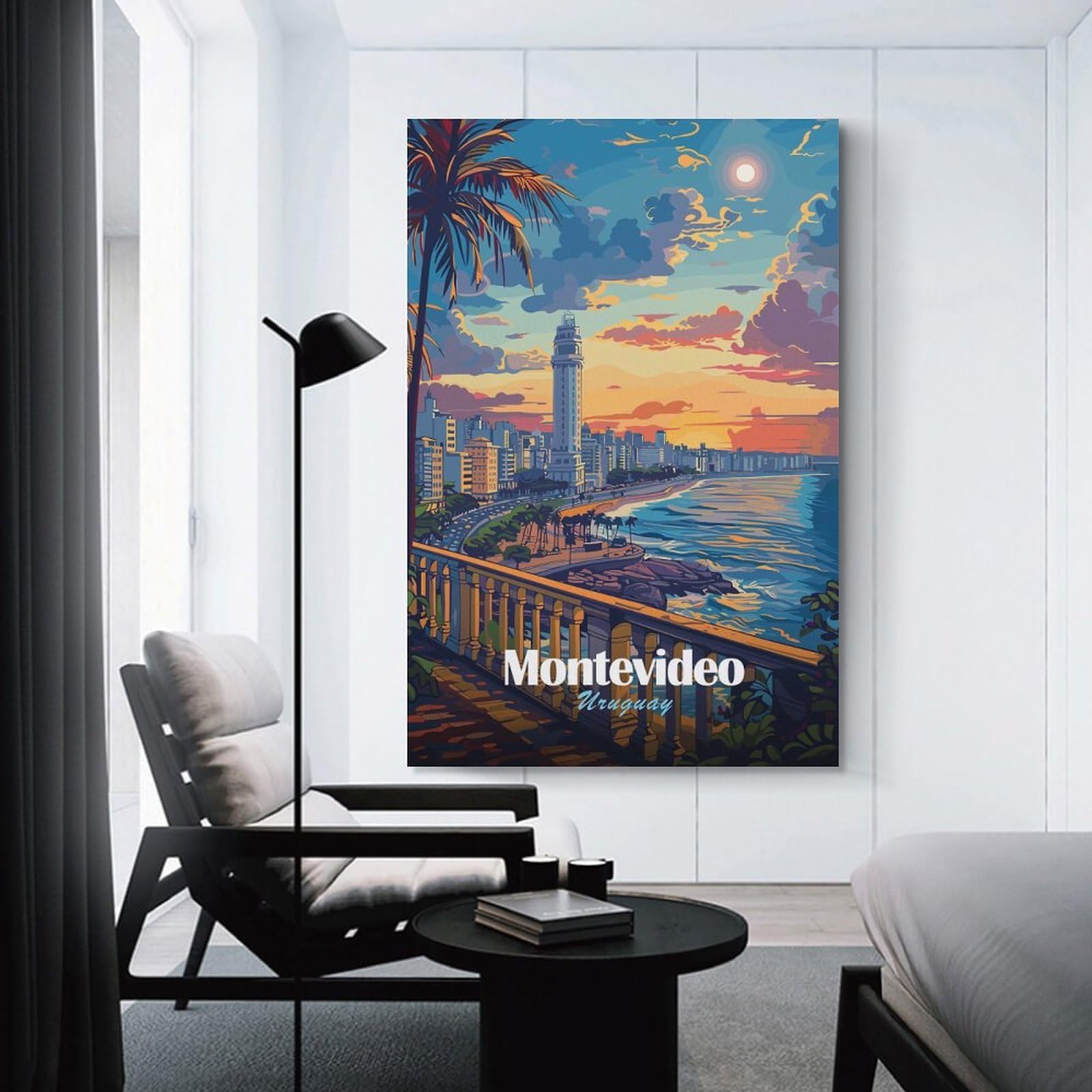 Junmoney Montevideo Uruguay Cityscape at Sunset Canvas Wall Decor, 24x36inch(60x90cm), for Office, Study Or Home Workspace, Wall Art That Adds Style to Work Areas