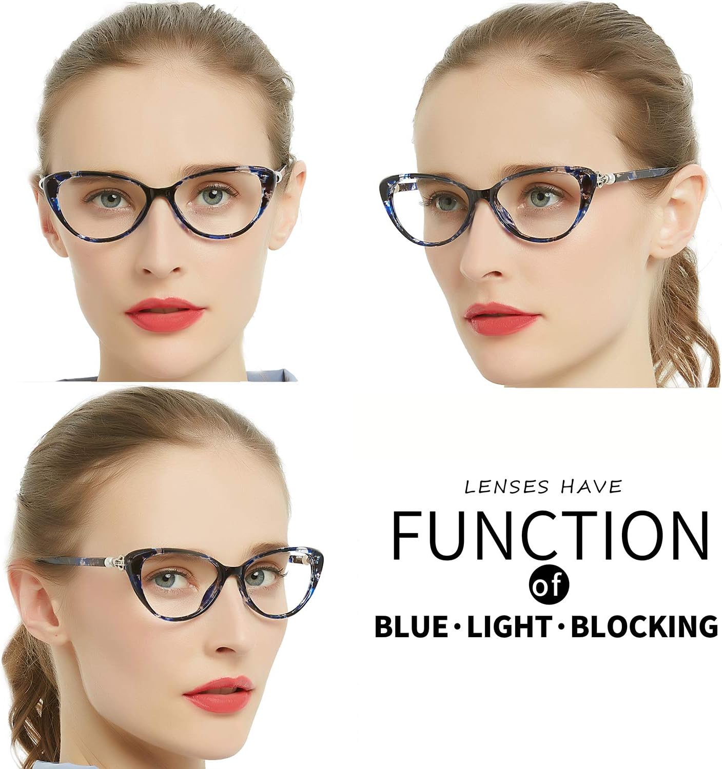 🔥 Flash Sale OCCI CHIARI Progressive Multifocus Women Cateye Reading Glasses Anti Blue Light Reader Spring Hinges (W+Red, 1.50)