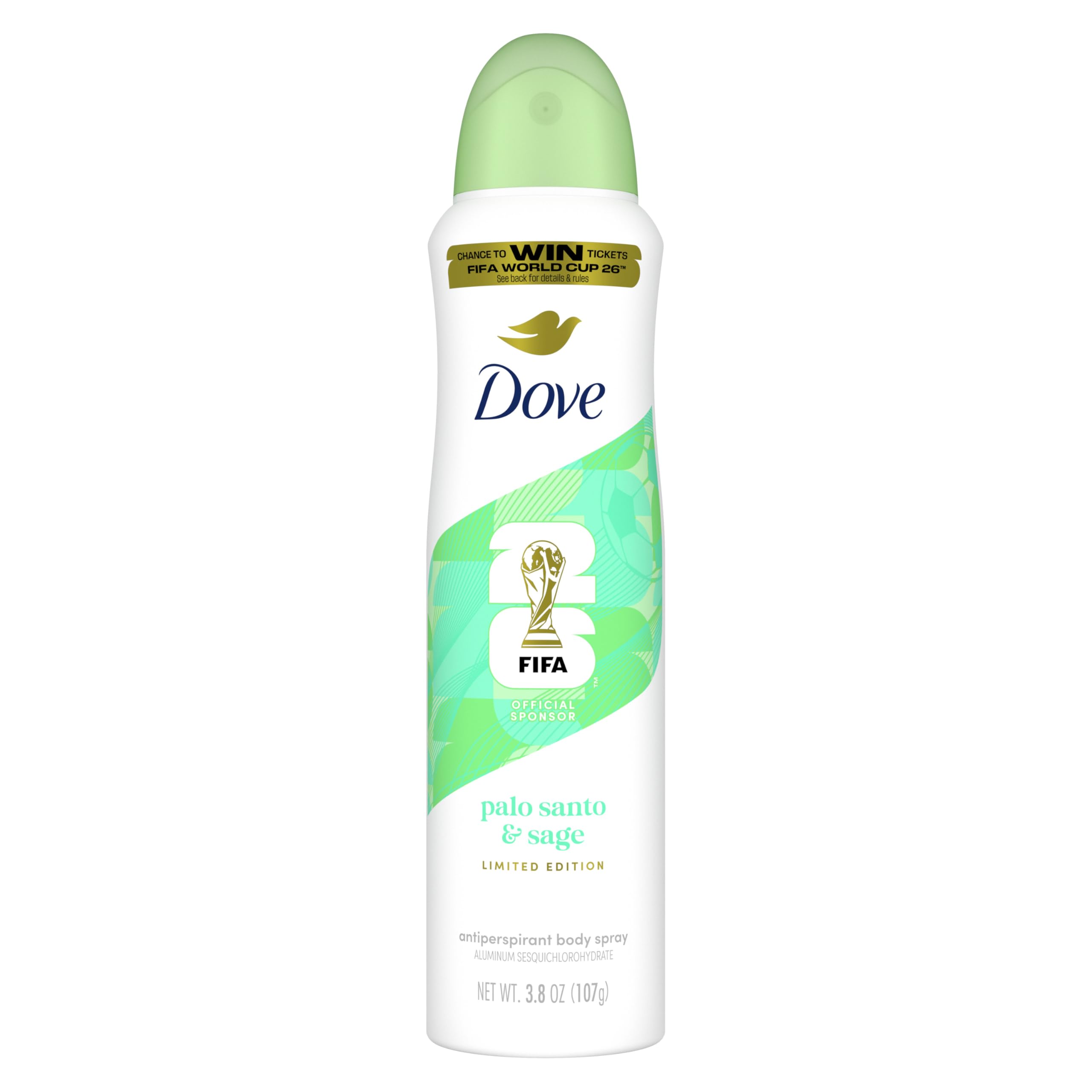 Dove Advanced Care Dry Spray Antiperspirant | Palo Santo & Sage Scent, 72h Sweat & Odor Protection, Alcohol Free, FIFA World Cup Limited Edition, 3.8 oz