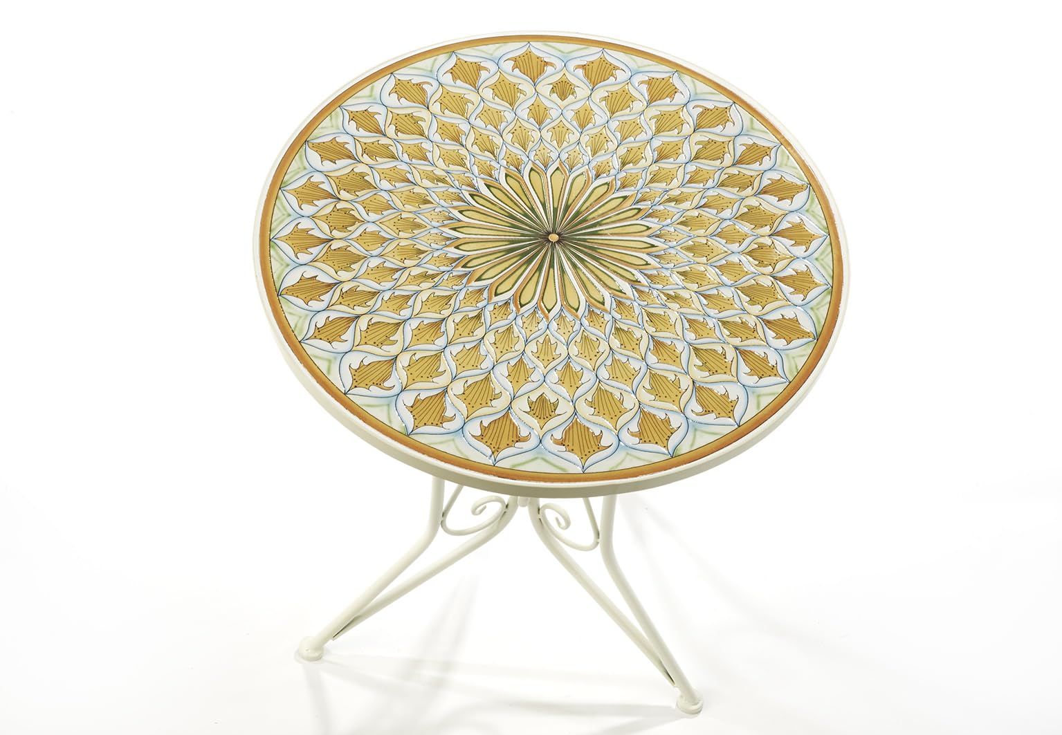Kobolo Metalltisch mit Mosaikoptik | 61x61x71 cm | weiß | runder Gartentisch im mediterranen Design | dekorativer Bistrotisch für Garten, Balkon & Terrasse | stilvoller, wetterfester Beistelltisch