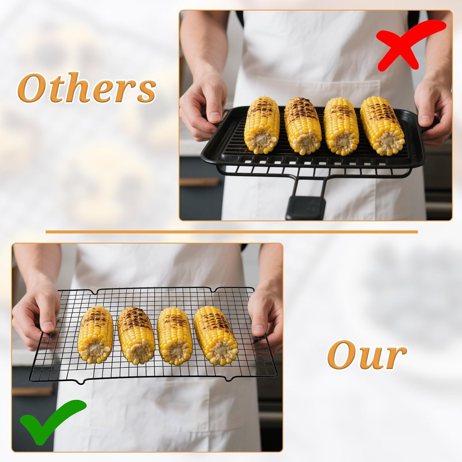 6Pcs 16x10 Inch Cooling Racks, Stainless Steel Baking Rack with Handle, Wire Rack & Cookie Cooling Rack for Roasting, Grilling, Drying Oven and Dishwasher Safe