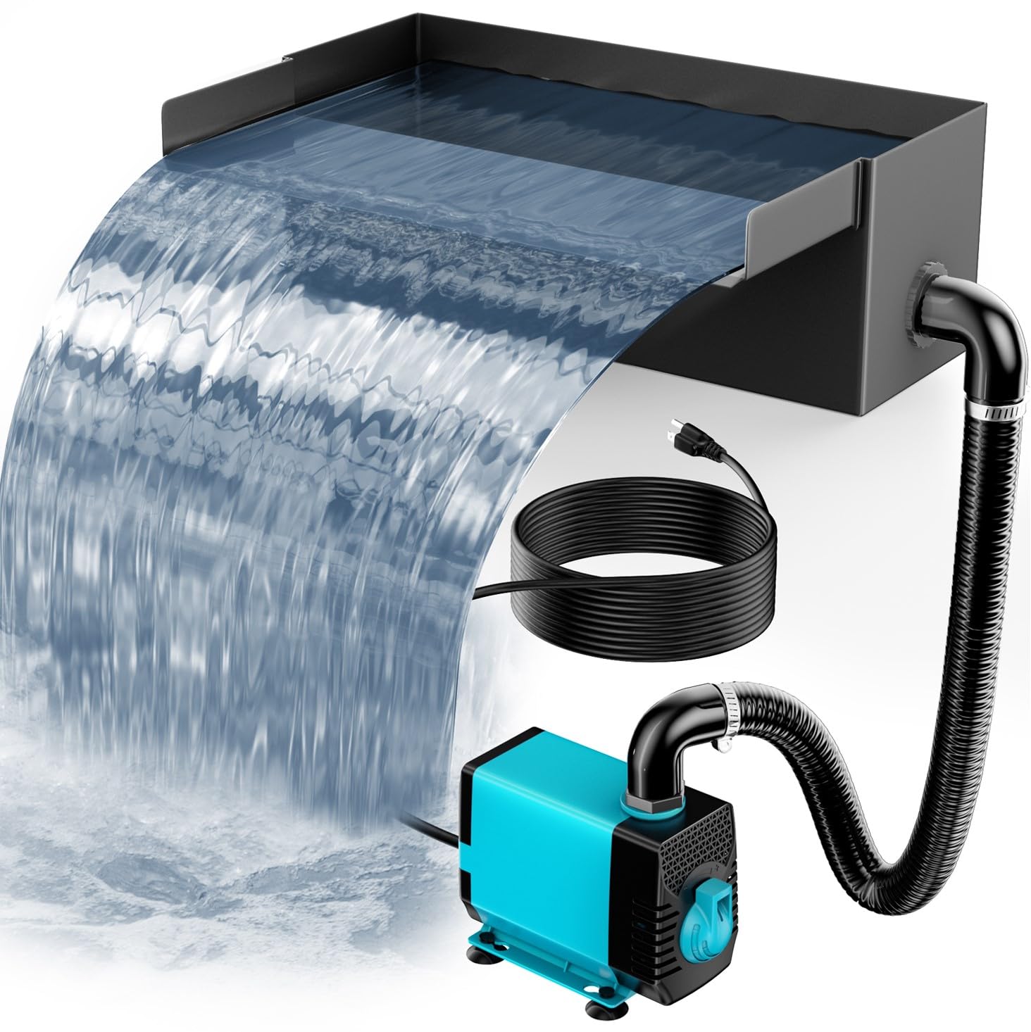 Photo 1 of POPOSOAP Pond Waterfall Spillway with Pump Kit, 304 Stainless Steel Pond Waterfall Box, Pond Spillway with 9.8FT Corrugated Tubing for Garden Waterfall Water Features-8Inch-P42