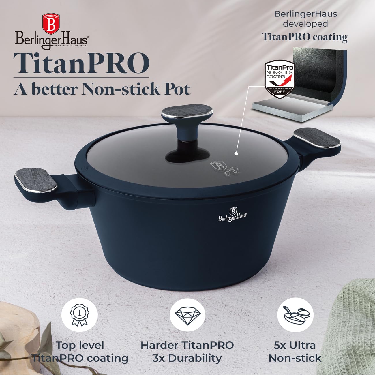 Berlinger Haus 15-teiliges Titan-beschichtetes Kochgeschirr Set - Deep Sea Kollektion, antihaftbeschichtet, langlebig, elegantes Design für effizientes Kochen und einfache Reinigung