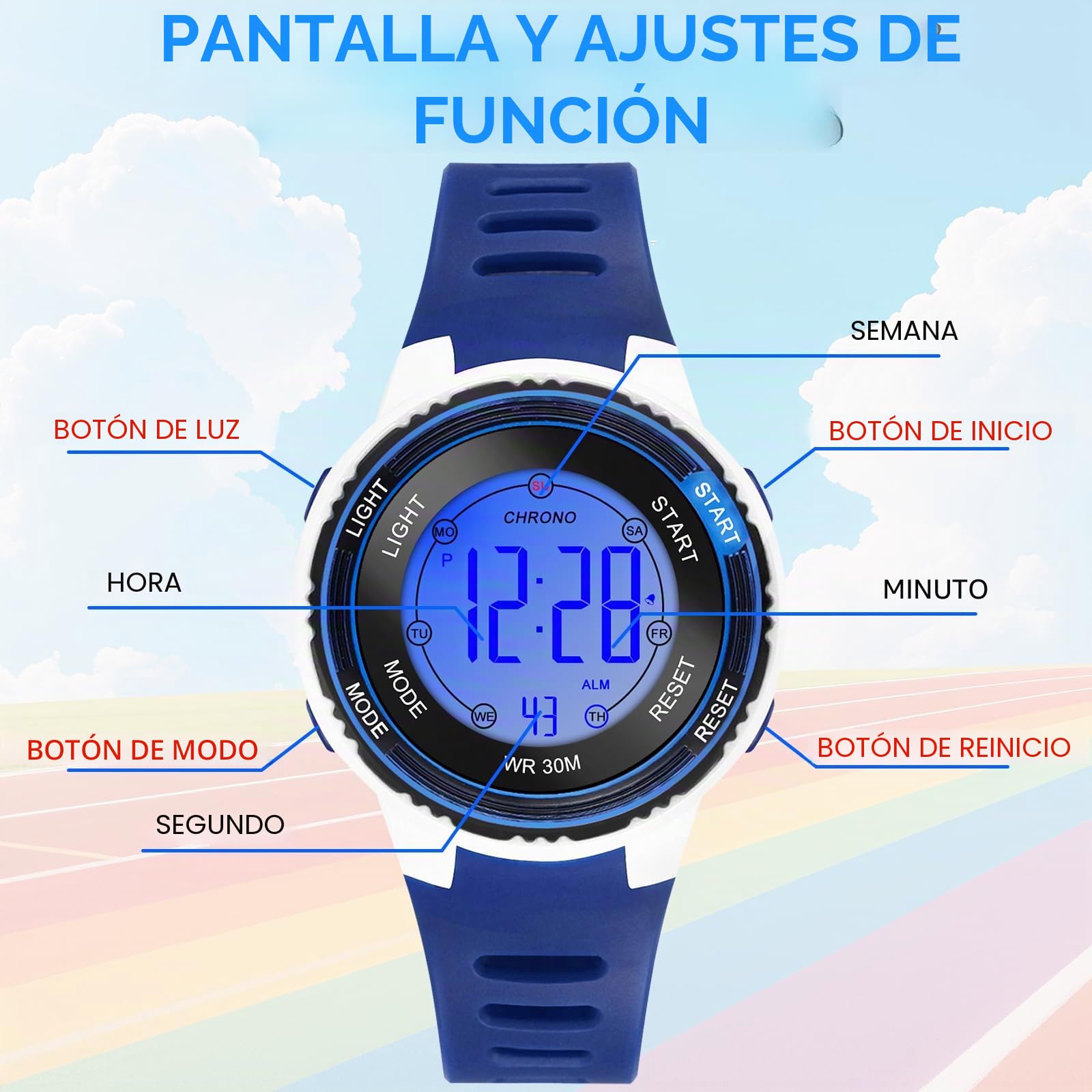 Edillas Reloj Niño Digital Infantil,Reloj Deportivo con LED 7 Colores,Impermeable 30M,Alarma,Cronómetro,Fecha,Regalo para Niños 4-15 Años
