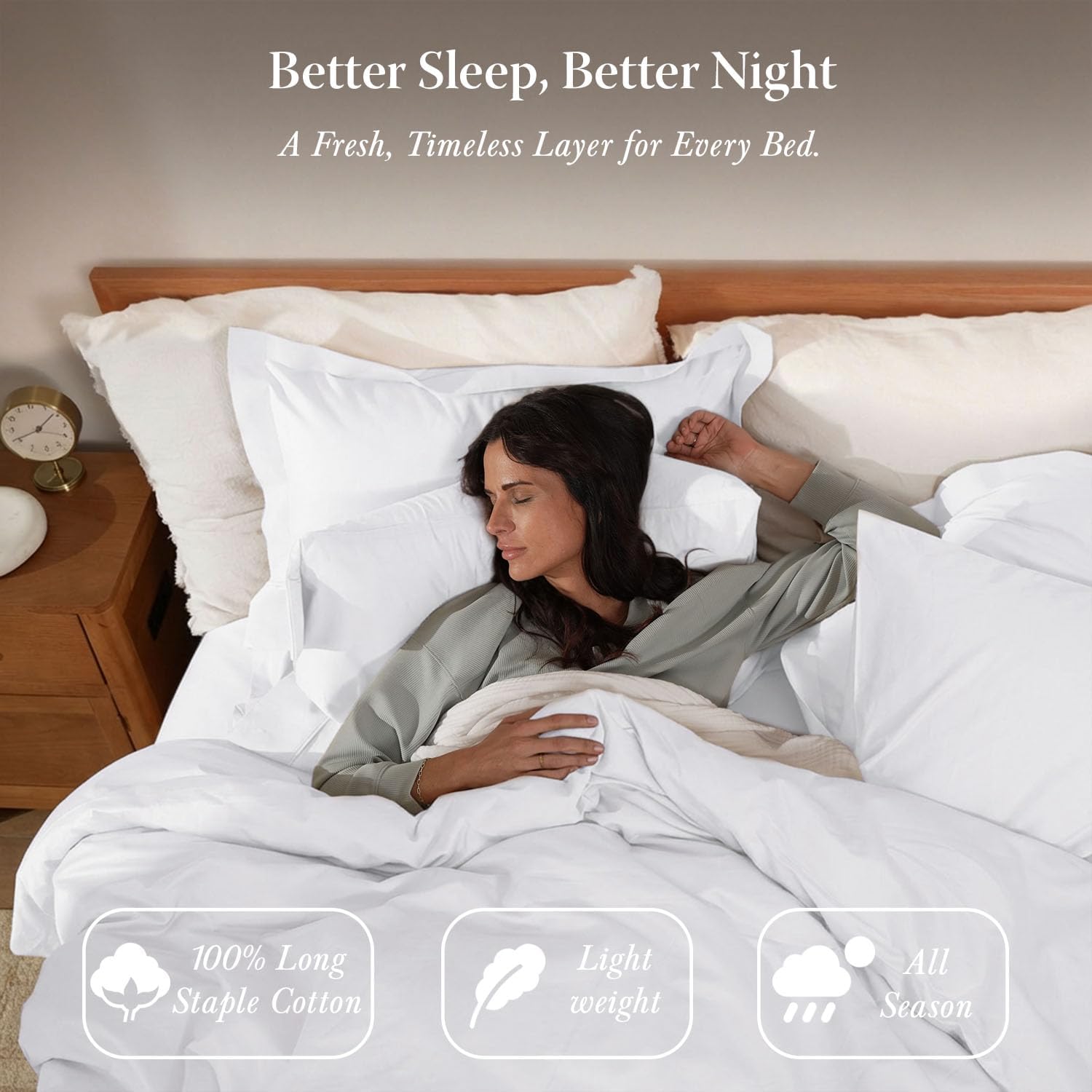 Threadmill White Cotton Duvet Cover King Size, Breathable Comforter Cover, Soft 1-Piece Cotton King Duvet Cover Hotel Style Light Weight with Strong Button Closure & Corner Ties, Fits Cal King Duvet