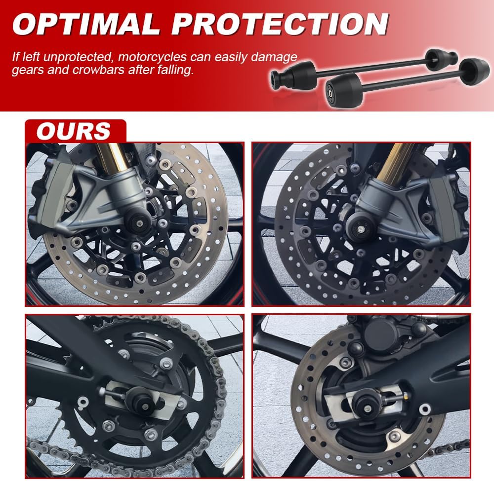 Xitomer Front and Rear Axle Sliders Compatible with Daytona 675 & Street triple R 675 & Daytona Moto2 765 2020-2022 Frame Sliders Motorcycle Rear Front Crash Protection with Swing Arm Bobbins