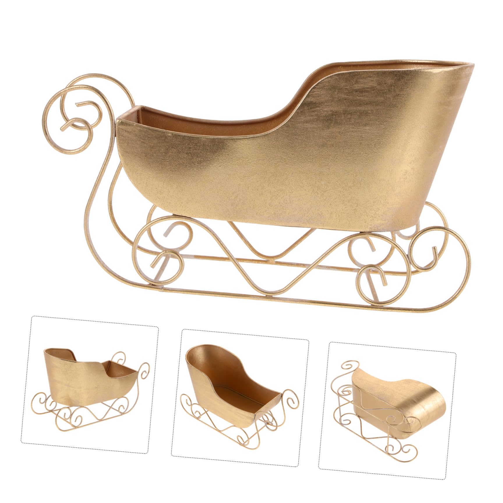 Decoración Navideña de Trineo Dorado en Hierro, Adorno Clásico para Árbol de Navidad y Fiestas Temáticas, Accesorio Decorativo y Foto Prop Elegante