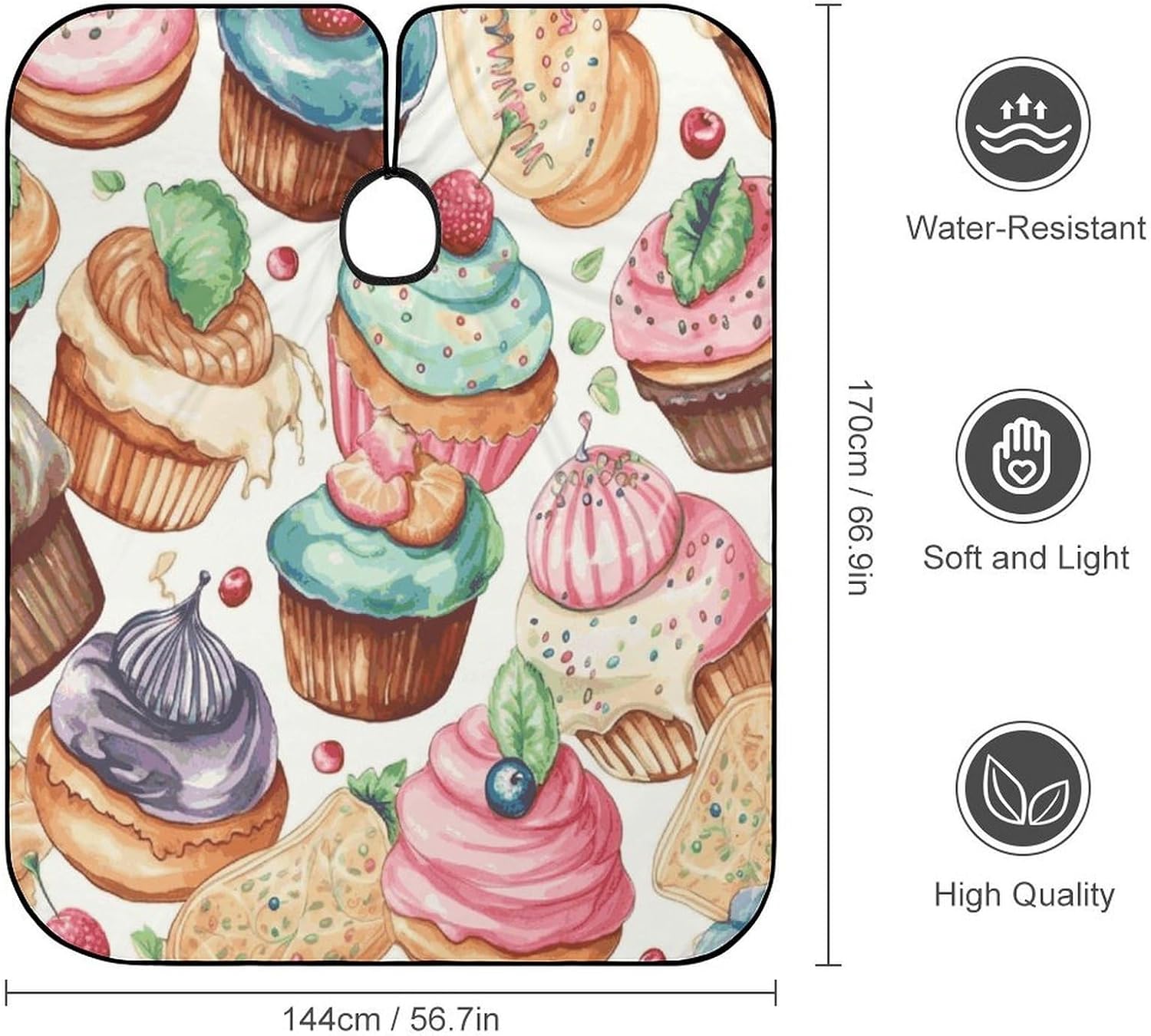 Cupcakes Donuts Muffins Sugar Apron for Women Men,Barber Cape with Adjustable Snap Closure,Hair Cutting Cape,66.9 X 56.7 Inches for Hair Dye, Comb-out, Styling, Shampoo