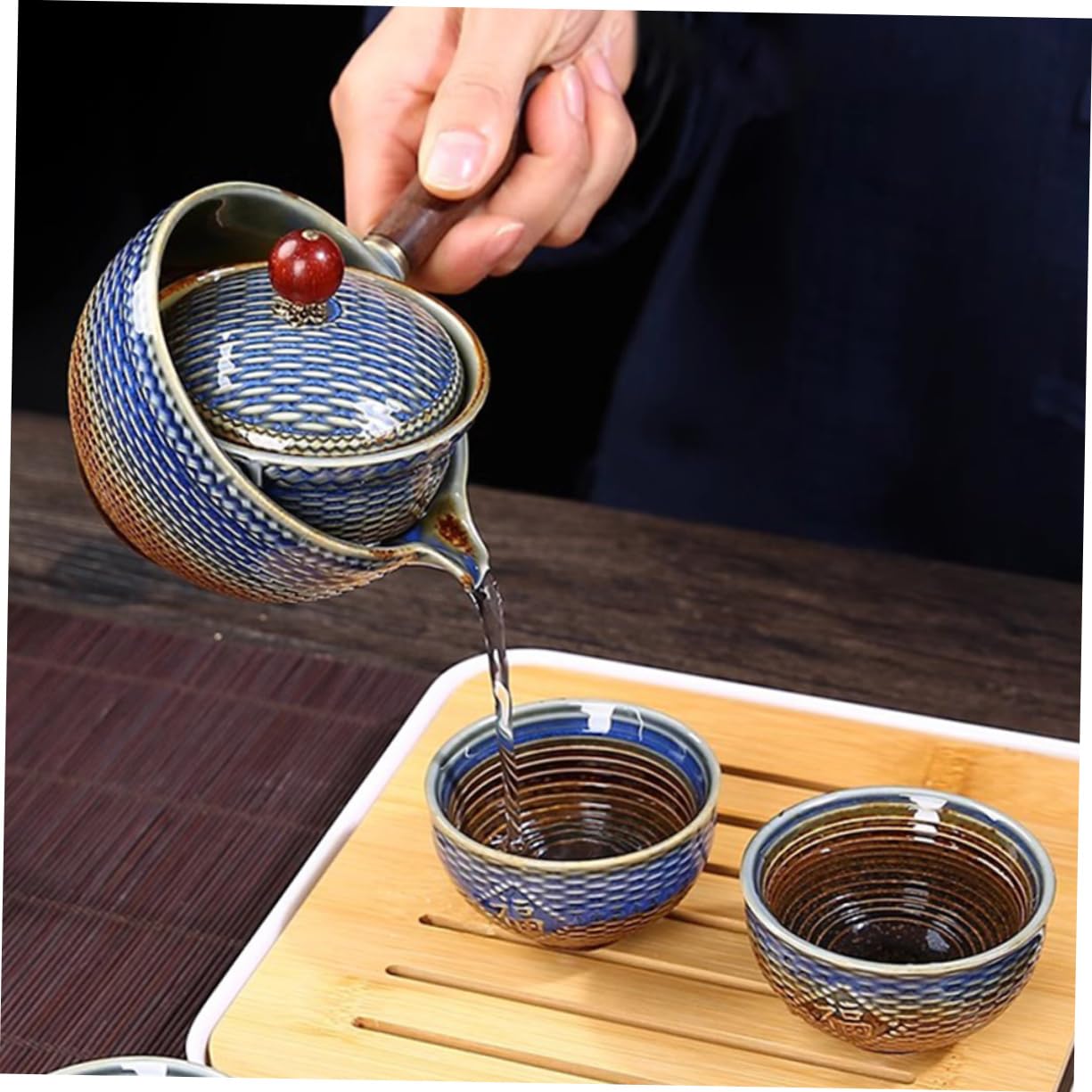 OUNONA Juego de Té Diseño Elegante y Práctico Portátil Tetera Giratoria de Cerámica y Bolsa de Almacenamiento para Viaje y Oficina para Aficionados al Té