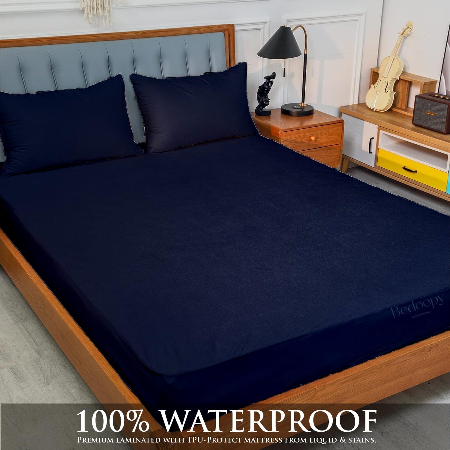 42X80 Truck Sleeper Waterproof Mattress Protector Pad Cover RV Bunk & Truck Sleeper Soft Terry Cotton Navy Luxury RV Mattress Protector 10" Inch Deep Pocket Easy Care