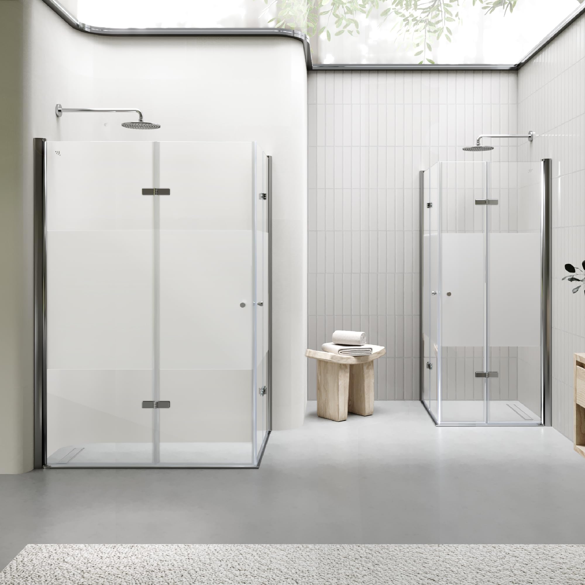 Mampara de Ducha Emma 100x80x190cm, NO REVERSIBLE, Puertas Plegables, Ajuste 98.5-100.5x78.5-80.5cm, Perfiles Cromo, Cristal Templado Parcialmente Satinado 6mm