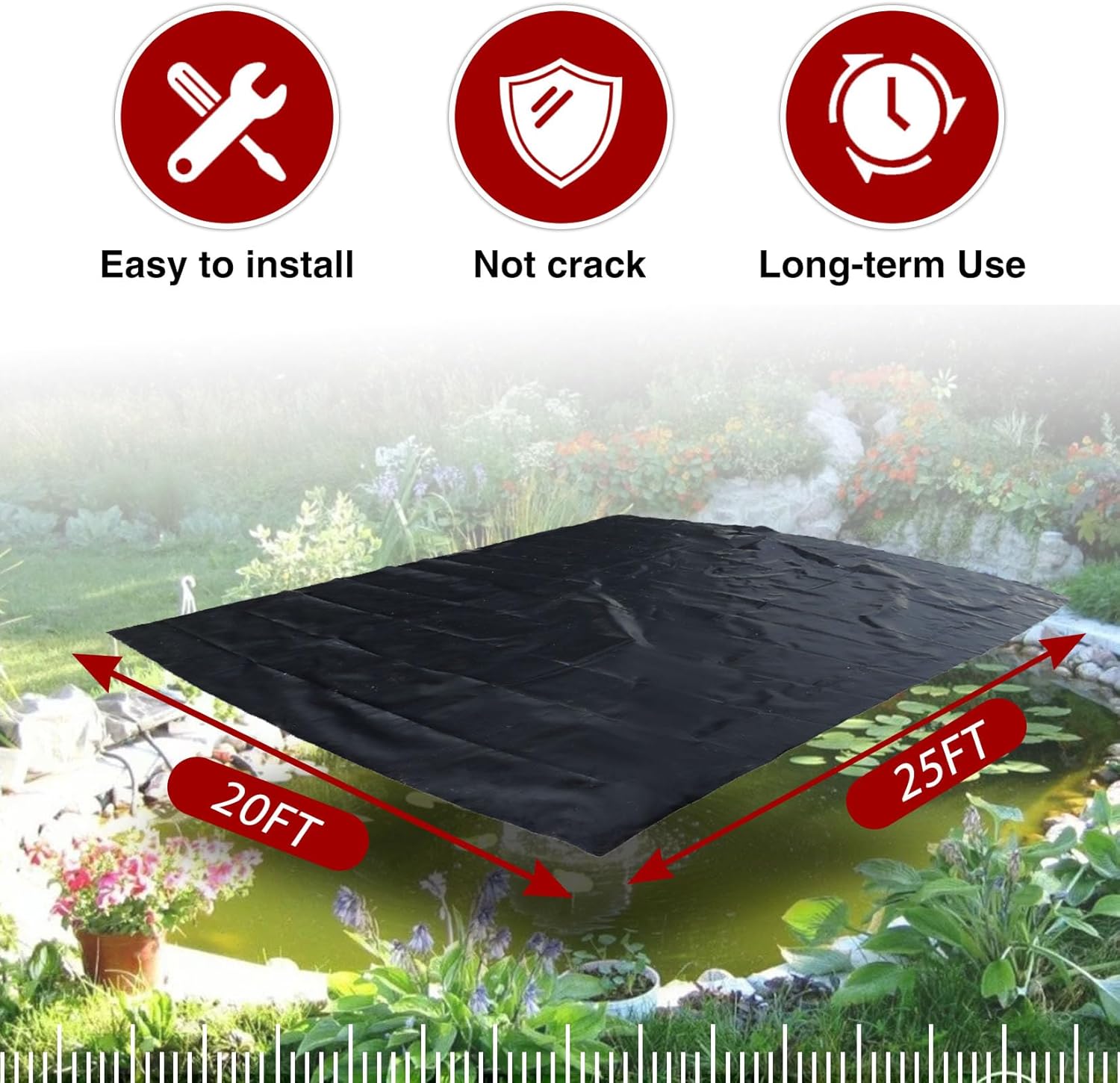 findmall 20x25FT Pond Liners, Easy Cutting HDPE Ponds Liner 20 Mil, for Fish, Duck, Garden Raised Bed and Outdoor Waterscape