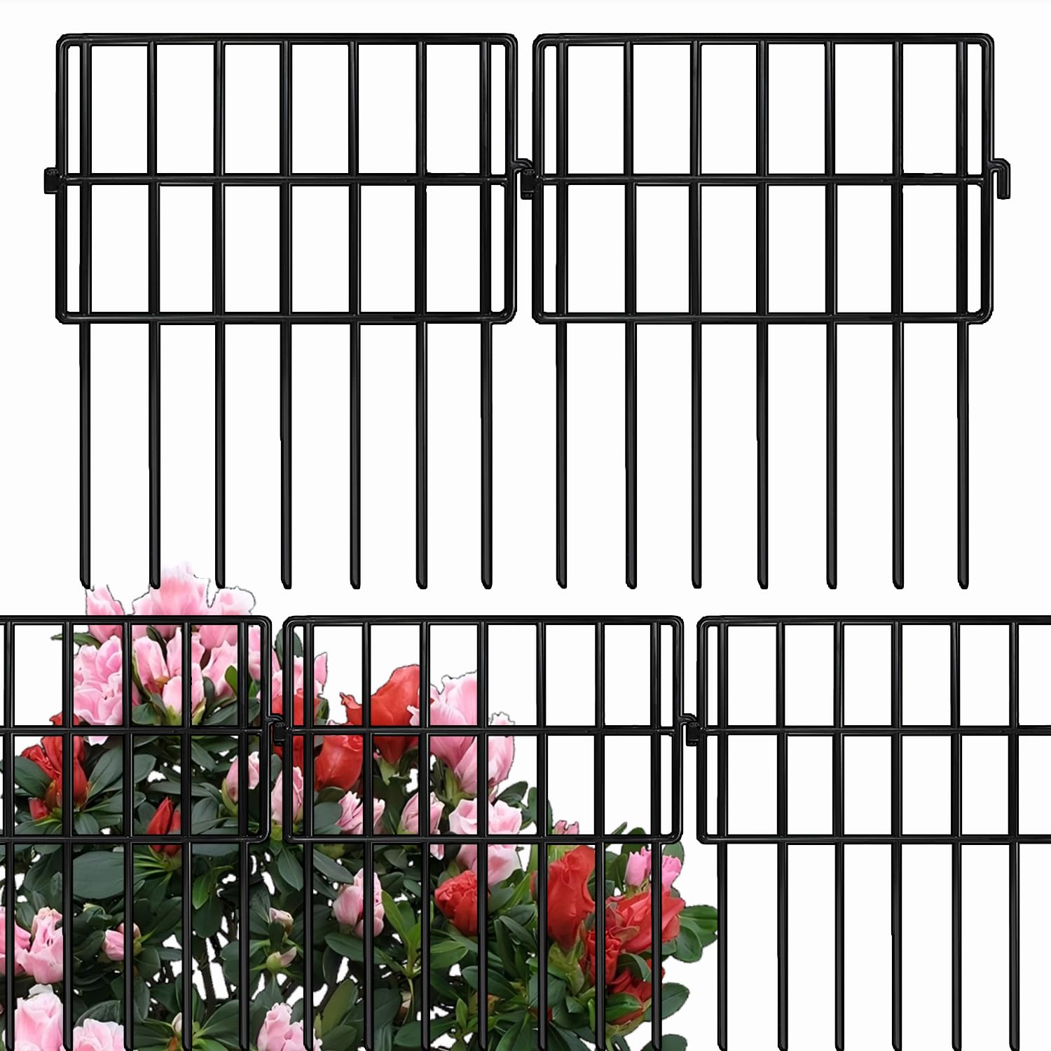 ANAMPION Valla de jardín, total 330cm largo x 43cm alto,10 elementos de valla metal,Valla Decorativa de Jardín,para barrera animales,Exteriores,Flores,conejo,perro,patio(Cuadrado）