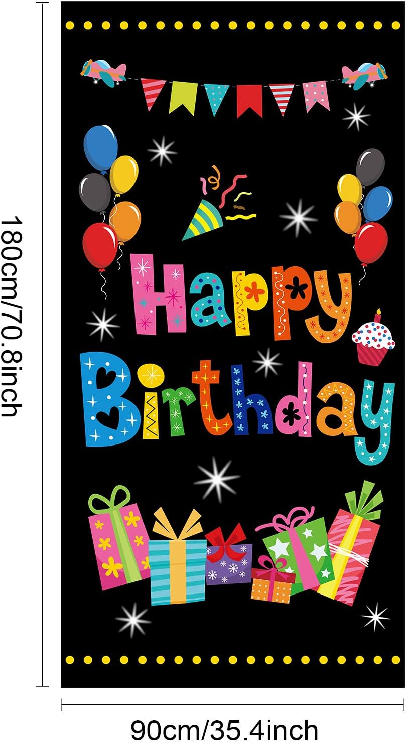 Colorful Door Birthday Banner Happy Birthday Door Cover Birthday Door Porch Sign Black Birthday Photography Background Birthday Party Banner Supplies for Home Outdoor Birthday Decoration