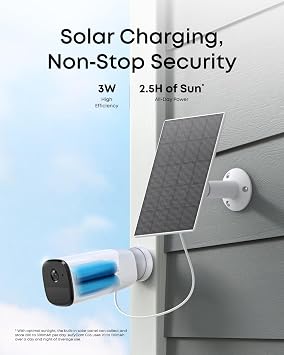 eufy Solar Panel (3W), Continuous Power Supply, IP65 Weatherproof for Outdoor Surveillance and Camera Charging, 3W Solar Panel
