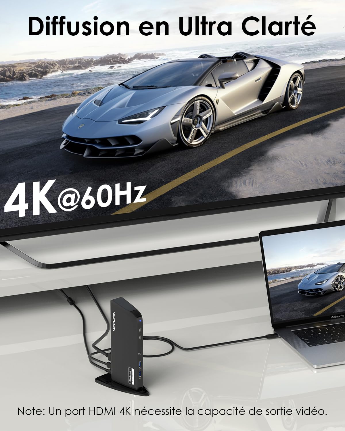 WAVLINK DisplayLink Station d'accueil Triple Affichage (4K + 2×2K HDMI)