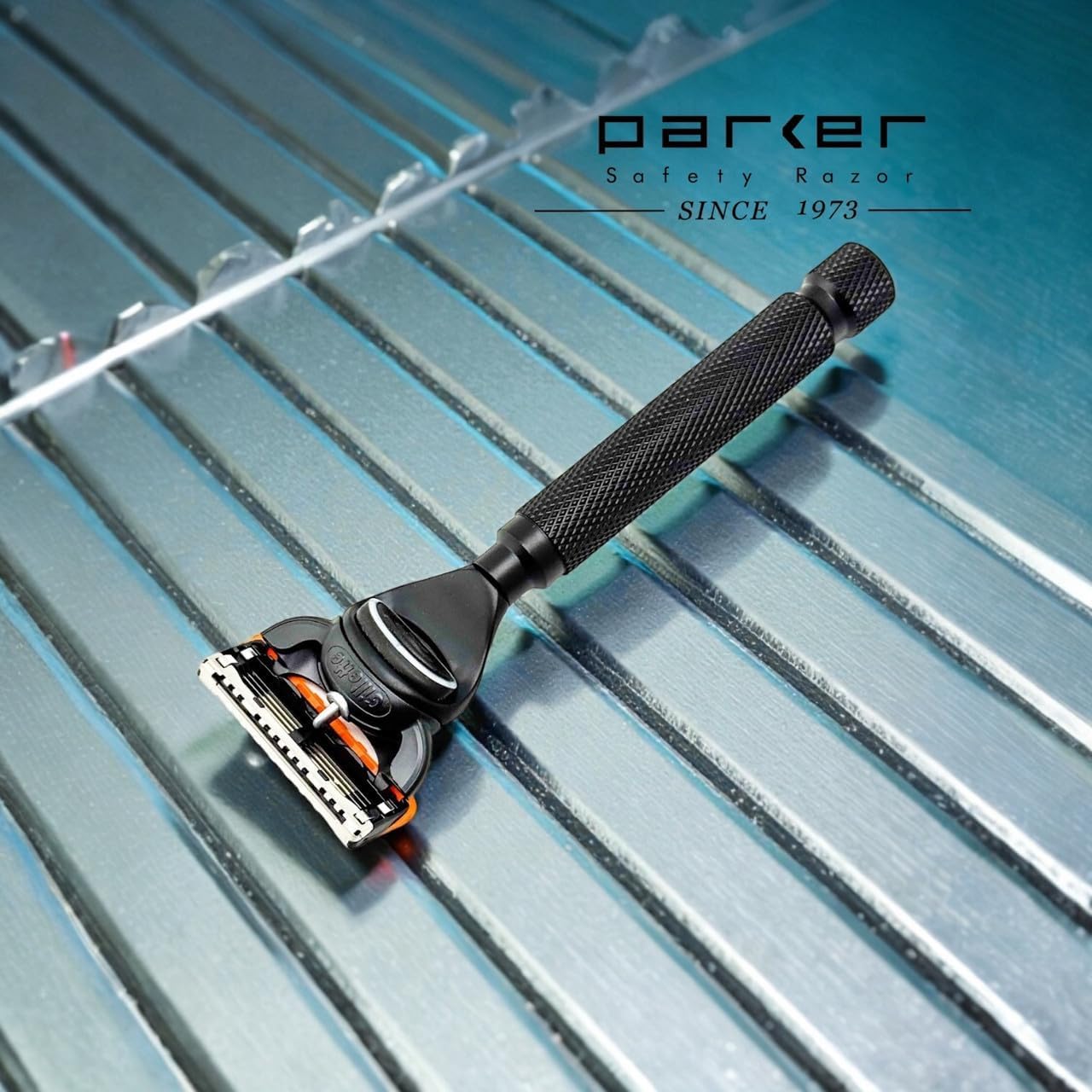 Parker Fusion-Compatible Razor with Black Metal Handle and Textured Grip