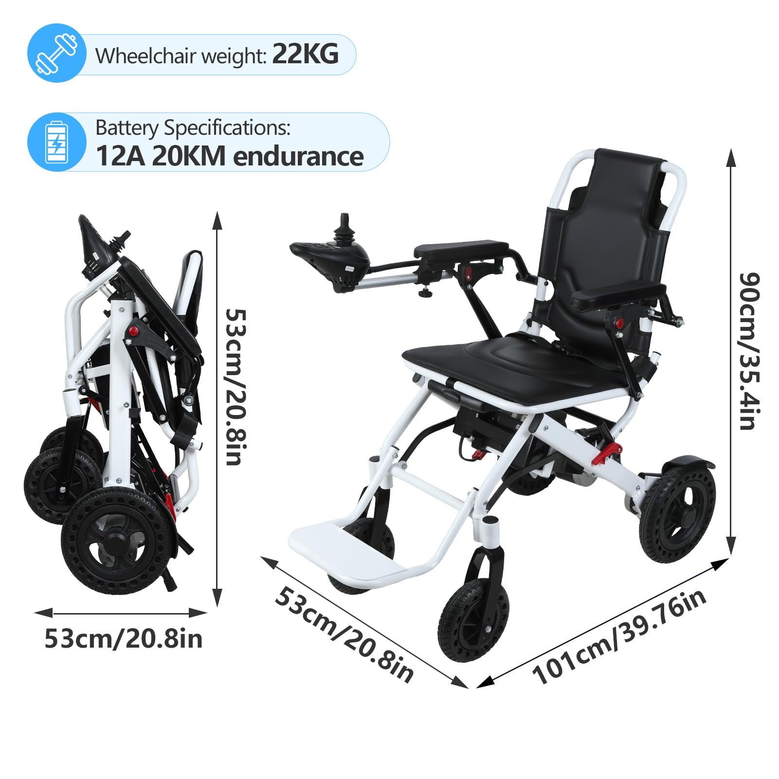 Silla de ruedas eléctrica para adultos, silla de ruedas motorizada portátil ligera de 15 kg, motores duales de 500 W, batería de litio de 10 Ah, silla eléctrica de aluminio plegable para viajes y