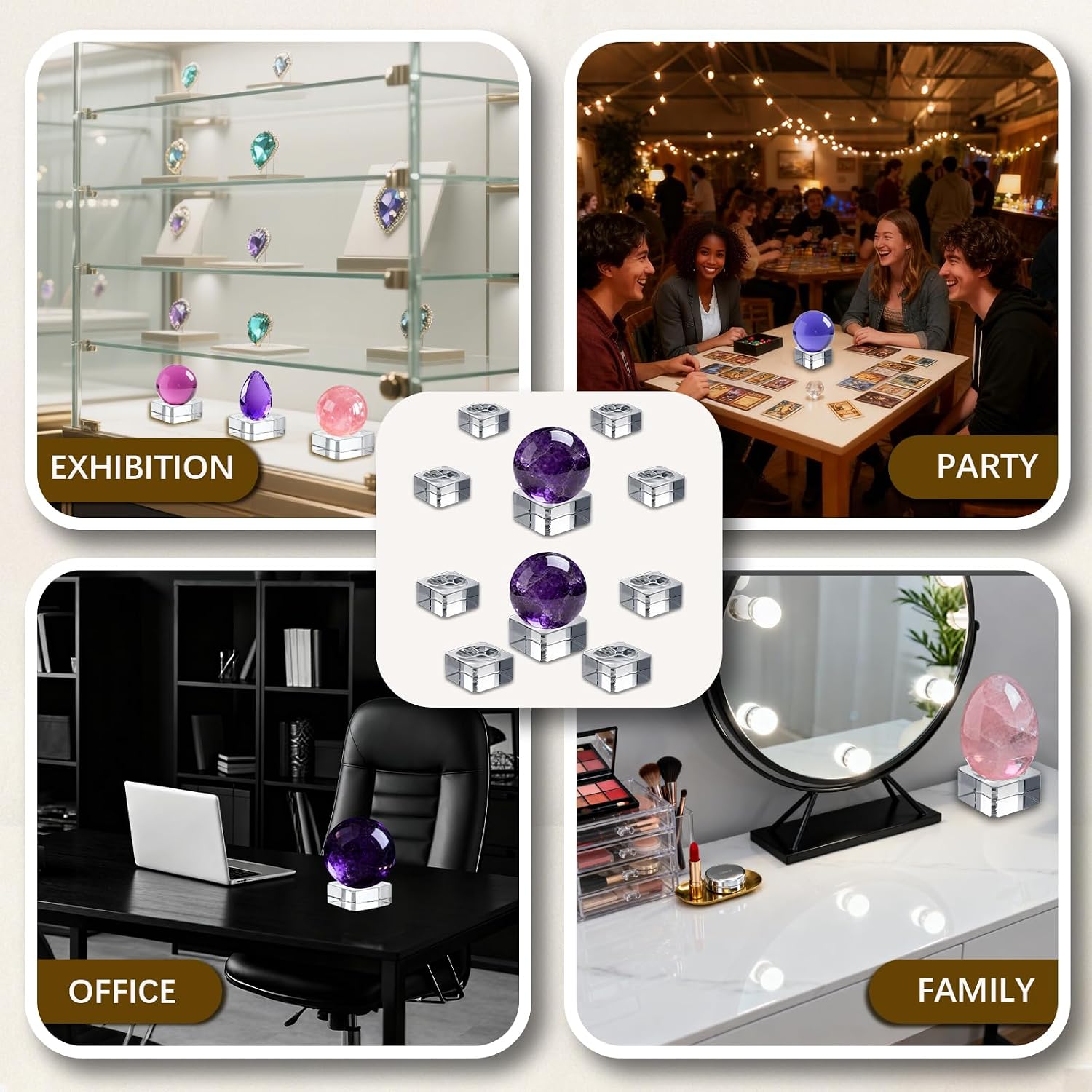 10PCS Clear Crystal Ball Stand, Glass Sphere Holder (5 Size)