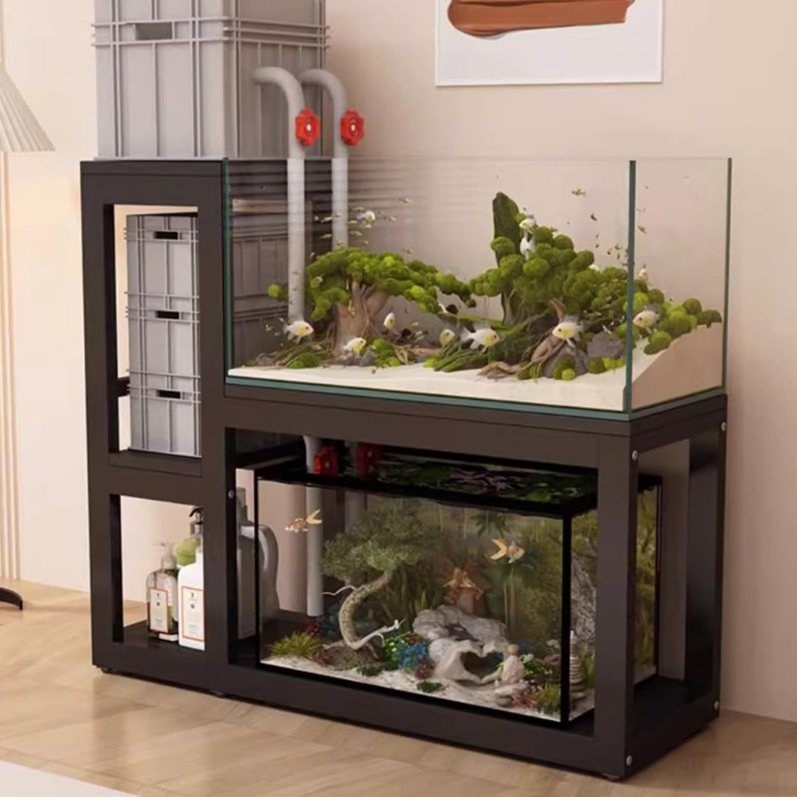 Support en métal pour aquarium avec tapis antidérapant et structure noire 100cm